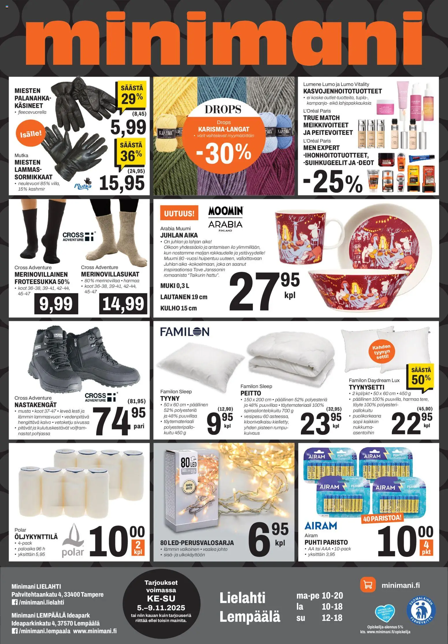 Kaupan Minimani Tarjoukset - Lempäälä esikatselu, voimassa 05/11/2025 - Tyyny, Peitto, Muki, Lautanen, Käsineet, Tyynysetti