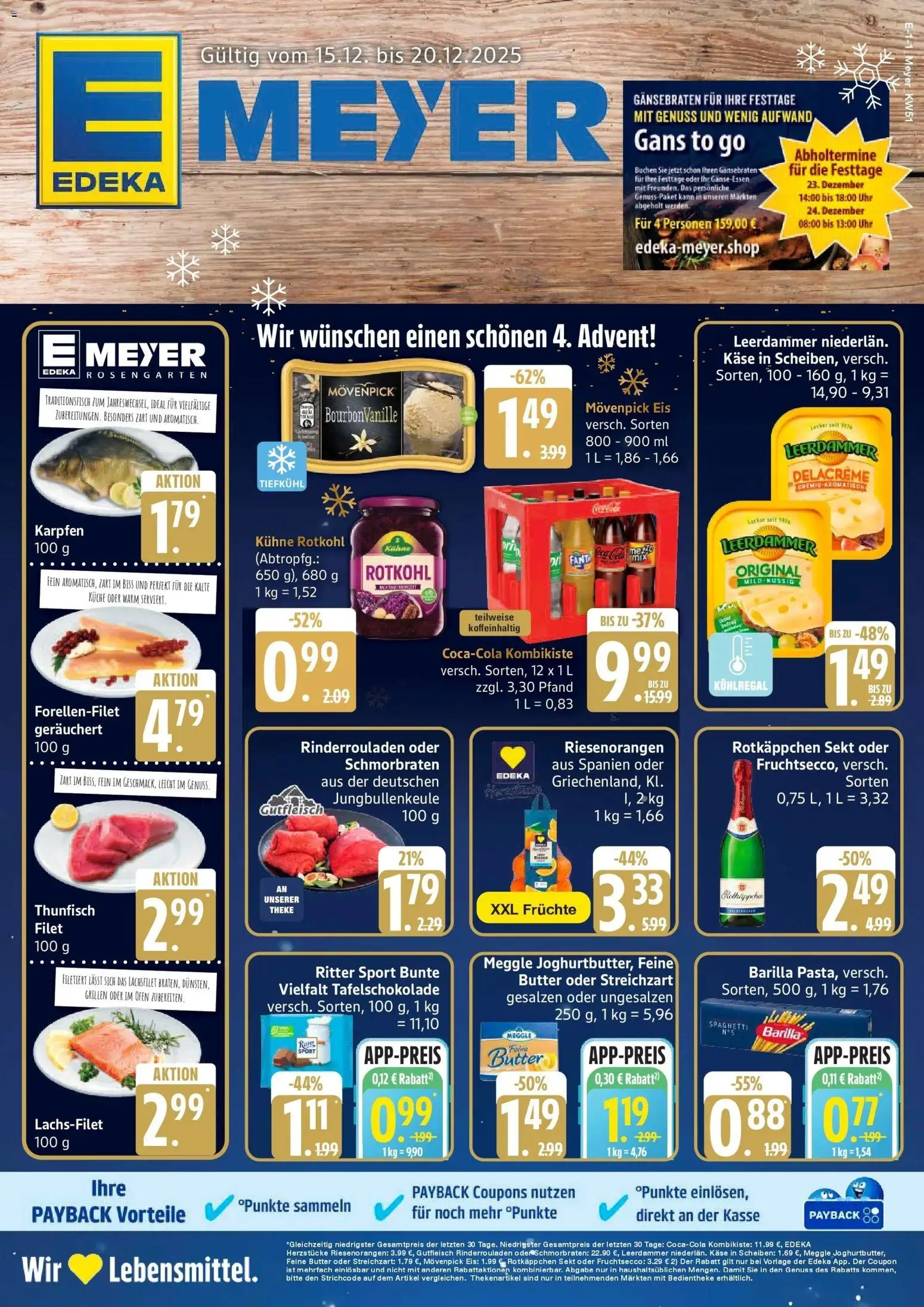 Vorschau von dem Prospekt des Geschäftes Edeka, gültig ab dem 15.12.2025 - Butter, Küche, Pasta, Thunfisch, Ritter sport, Rotkäppchen, Sekt, Leerdammer