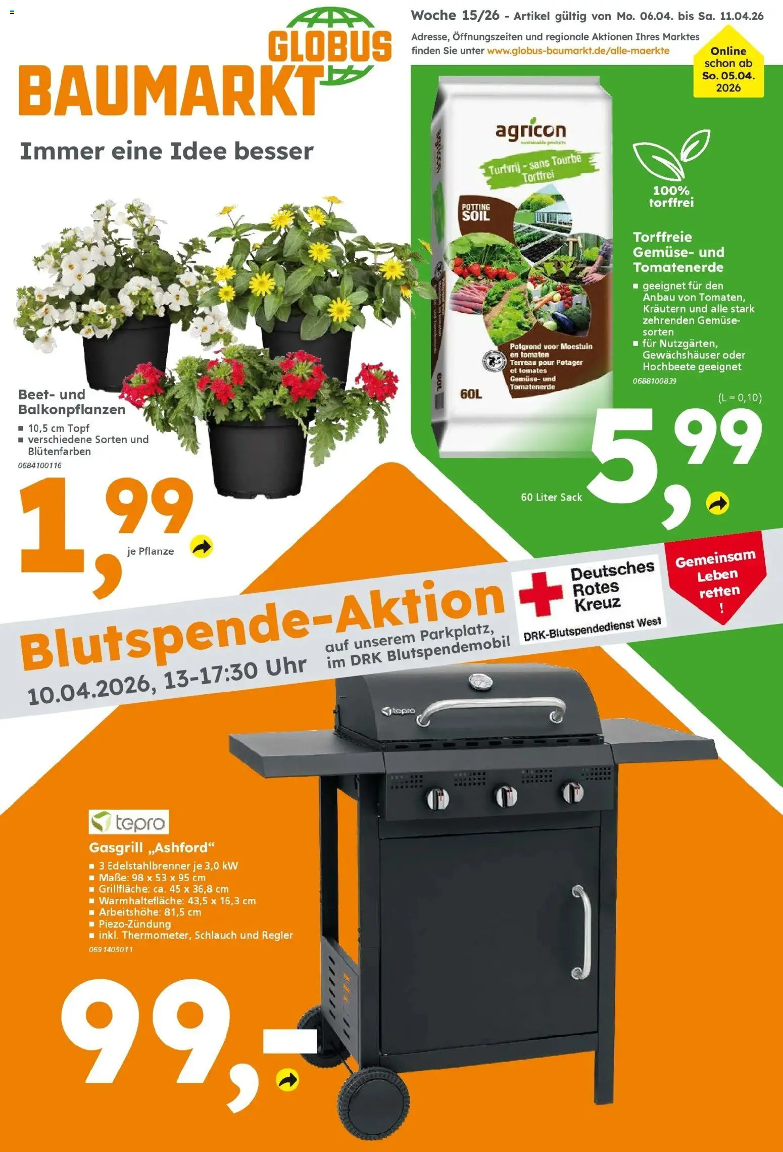 Vorschau von dem Prospekt des Geschäftes Globus Baumarkt, gültig ab dem 06.04.2026 - Uhr, Gemüse, Tomaten