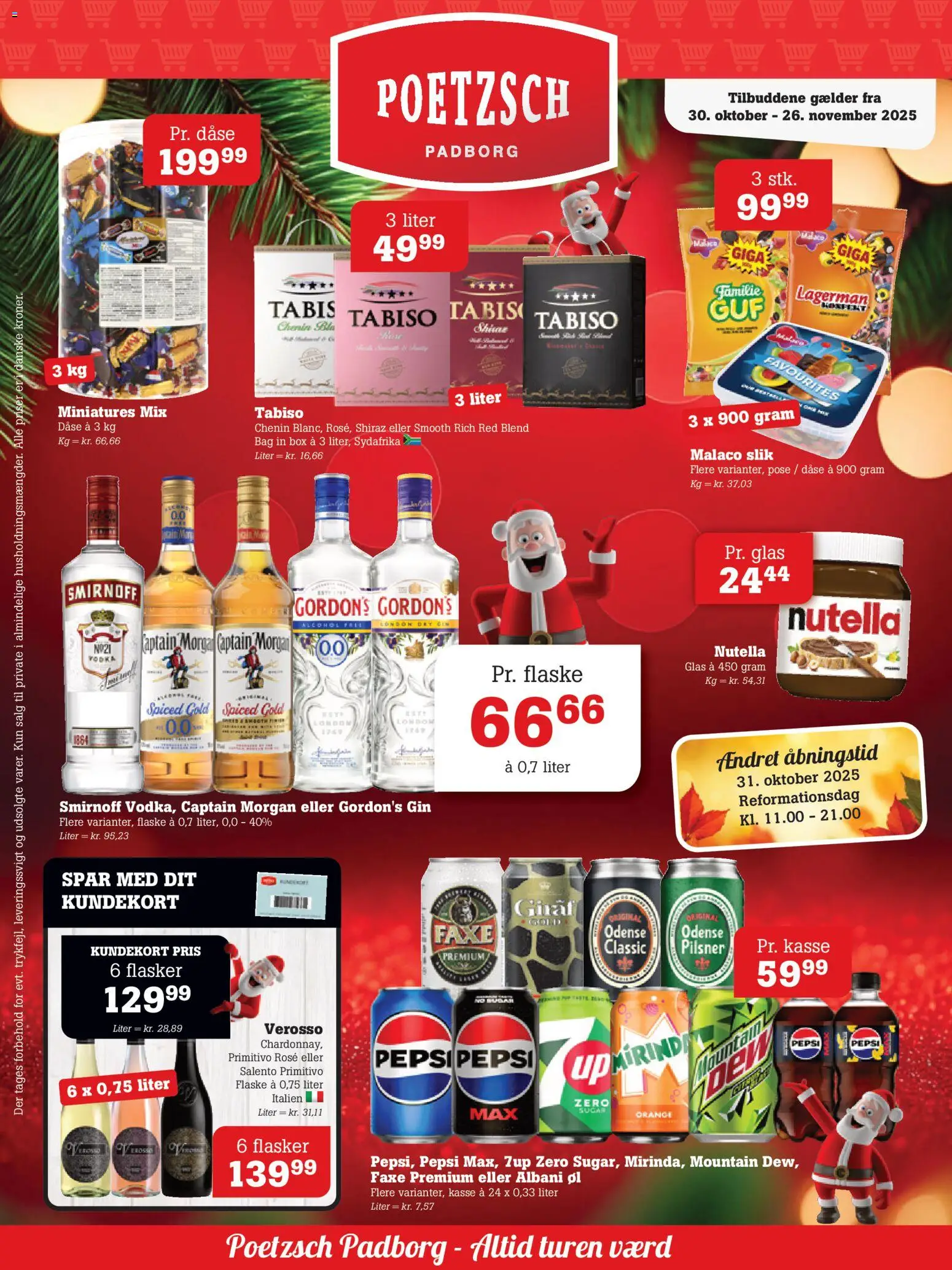 Eksempel på tilbudsavis Tilbudsavis fra butik Poetzsch Padborg gyldig fra 30/10/2025 - Slik, Øl, Gin, Nutella, Pepsi, Captain Morgan, Gordon's Gin