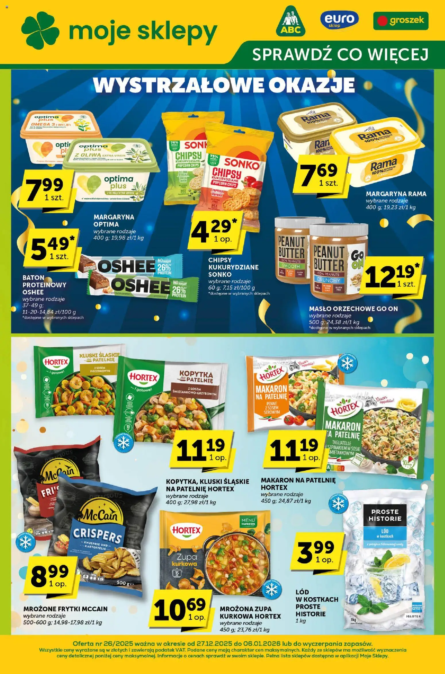Pogląd gazetki "Sprawdź, co więcej" ze sklepu ABC ważnej od 27.12.2025 - Masło, Groszek, Kluski śląskie, Omega 3, Chipsy, Baton, Popcorn, Papryka