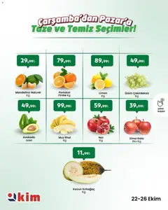 Kim Market Çarşamba’dan Pazar’a Taze ve Temiz Seçimler! 22.10.2025 - Broşürünün önizlemesi