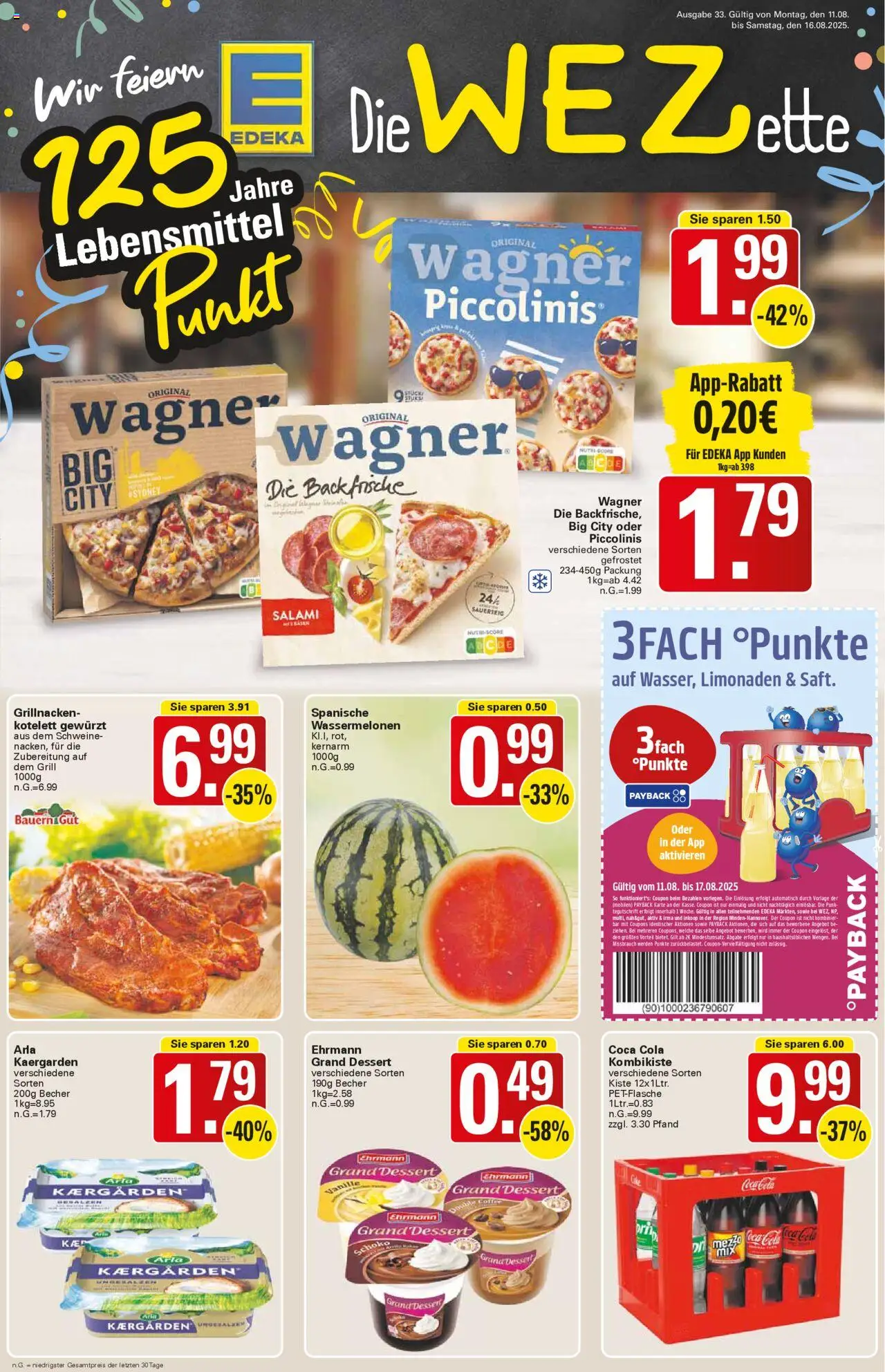 WEZ Prospekt (vom 11.08.2025 - 16.08.2025) - Coca cola, Grill, Cola, Piccolinis, Salami, Vanille, Ehrmann grand dessert
