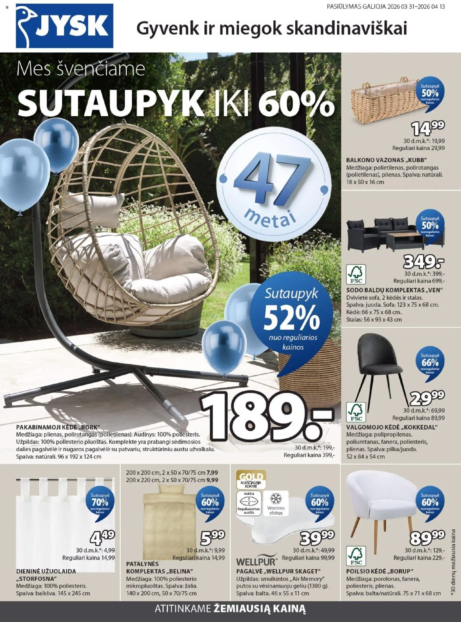 JYSK parduotuvės leidinio JYSK leidinys galiojančio nuo 2026.03.31 peržiūra