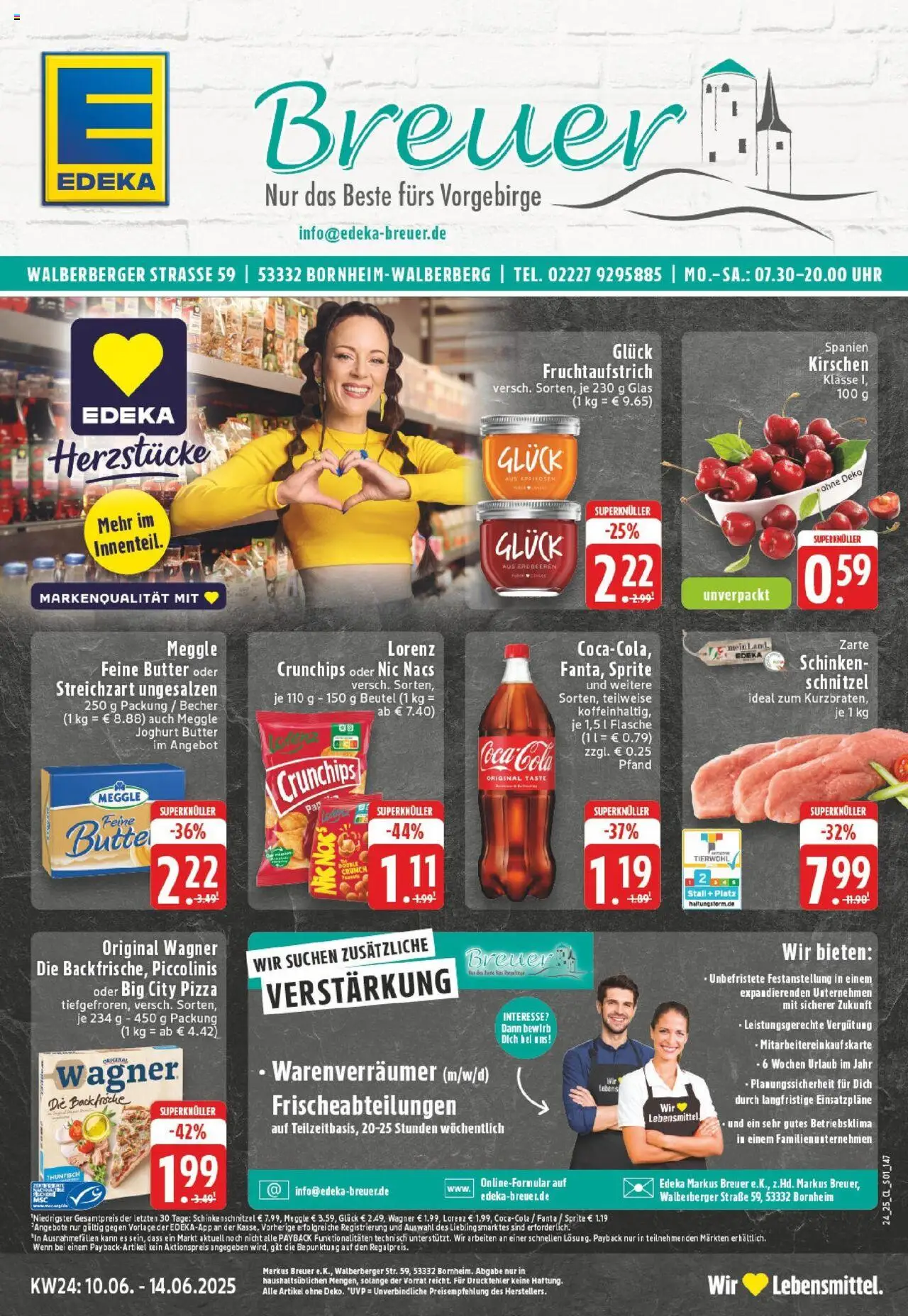 EDEKA Prospekt ab 08.06.2025 - Prospekt Bornheim-Walberberg Online - Chips, Uhr, Butter, Erdbeeren, Cola, Thunfisch, Kirschen, Lorenz crunchips