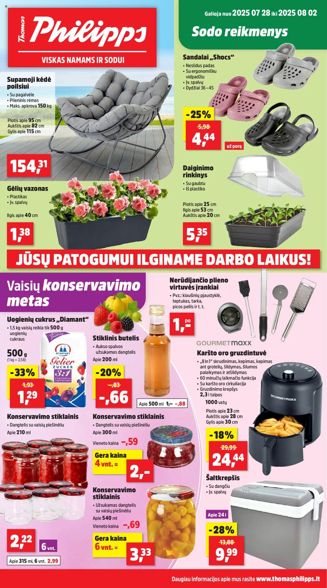 Thomas Philipps leidinys galioja nuo 2025.07.28 – puslapio numeris 1 - Pagalvėlė, Kėdė, Krepšys, Cukrus, Sandalai, Vazonas
