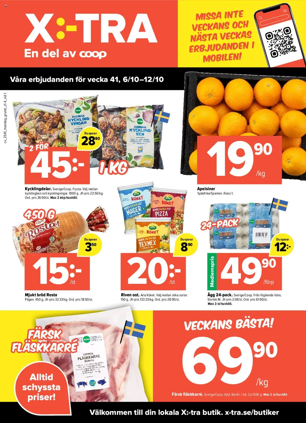 Aktuella reklamblad Coop X:-TRA är giltig 06/10 2025 > Veckans Erbjudanden gäller från 06/10/2025 till 12/10/2025 sidnummer 1
