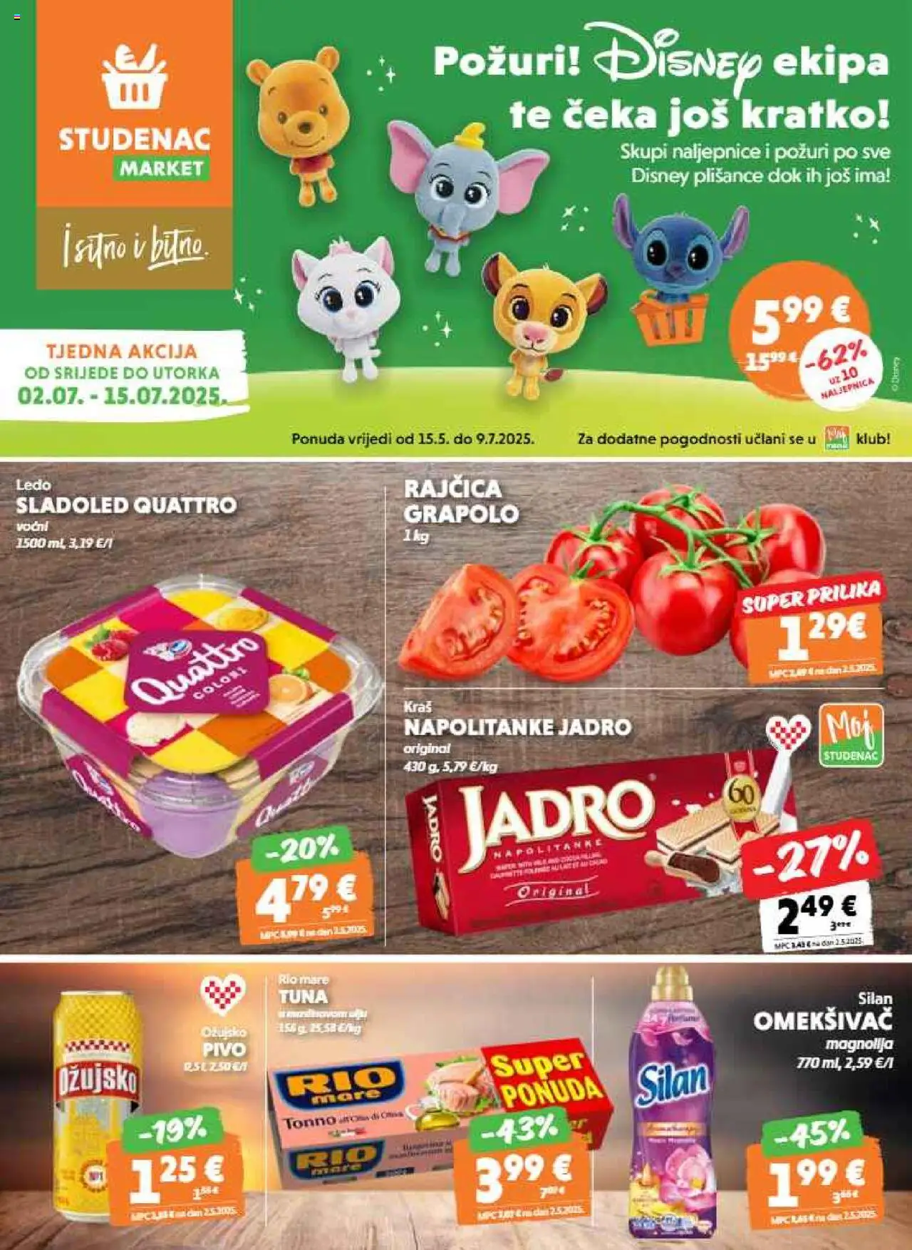 Studenac aktualni Katalog vrijedi od 02.07.2025 - tjedna akcija broj stranice 1 - Rio Mare, Pivo, Omekšivač, Ledo, Sladoled, Ožujsko, Rajčica, Tuna