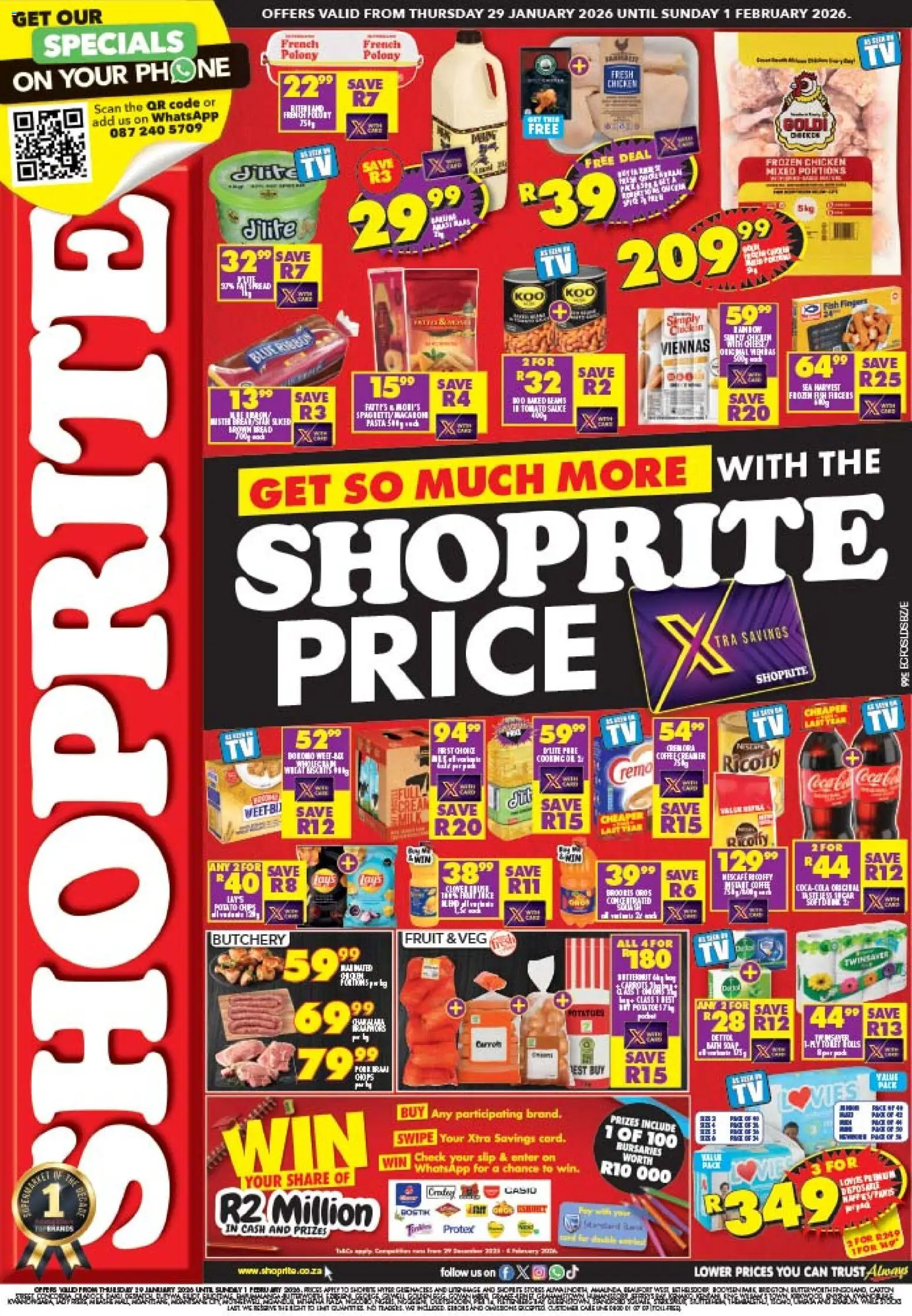 Preview of Shoprite flyer valid from 29/01/2026 - Phone, Fish, Chicken, Fruit, Potatoes, Soap, Spaghetti, Sauce