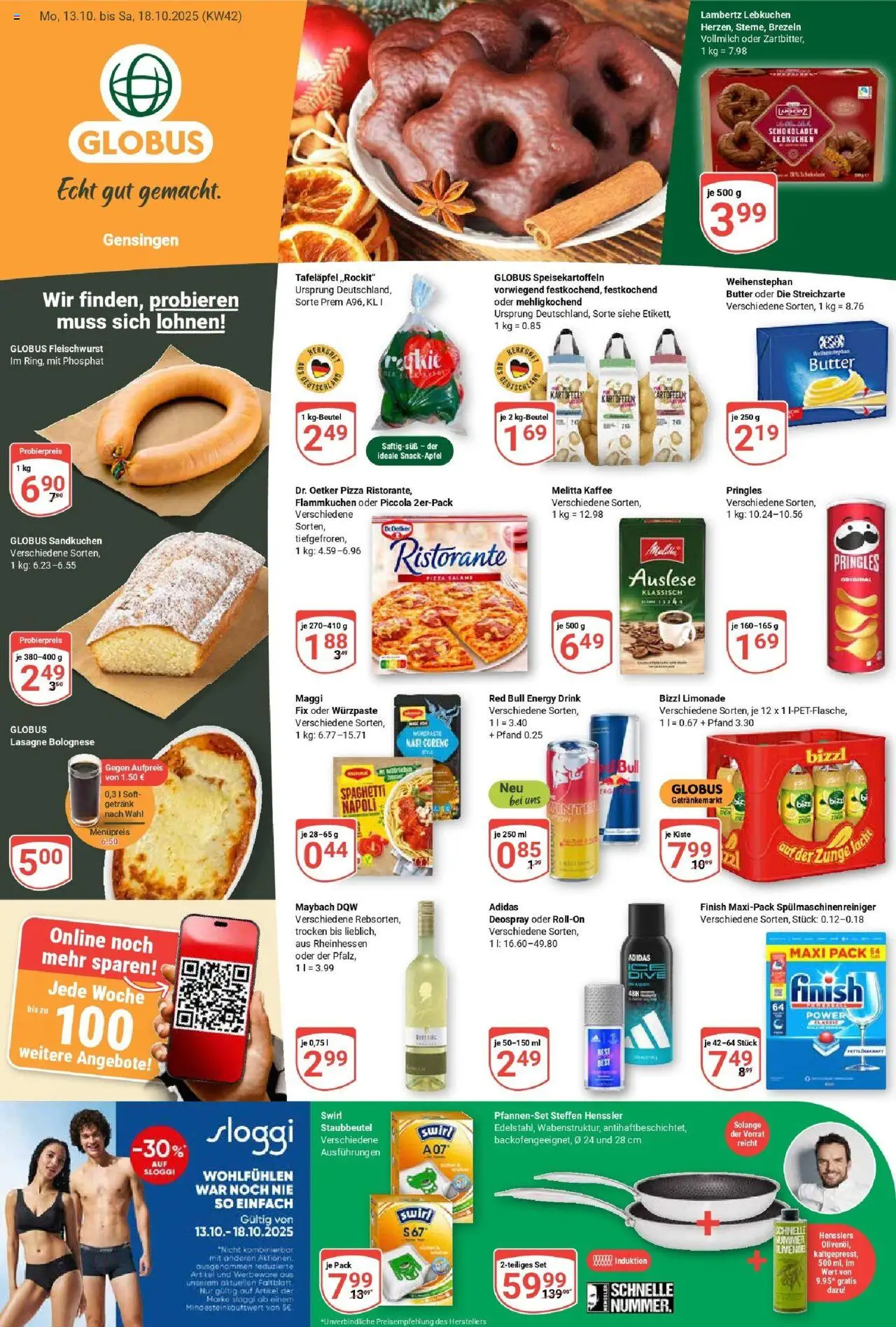 Globus Prospekt ab Montag 12.10.2025 > Prospekt Gensingen - Kaffee, Butter, Red bull, Energy, Kartoffeln, Melitta, Limonade, Deospray