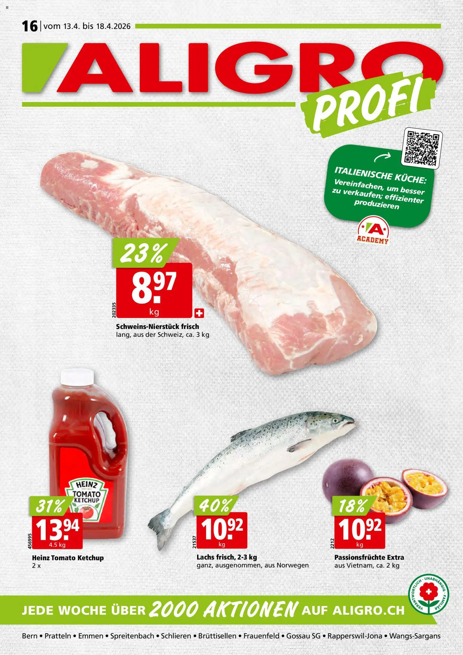 Vorschau des Merkblatts Aligro aktionen Schlieren, Gossau SG, Frauenfeld, Rapperswil-Jona, Sargans, Bern vom Shop Aligro gültig von 13.04.2026 bis 18.04.2026