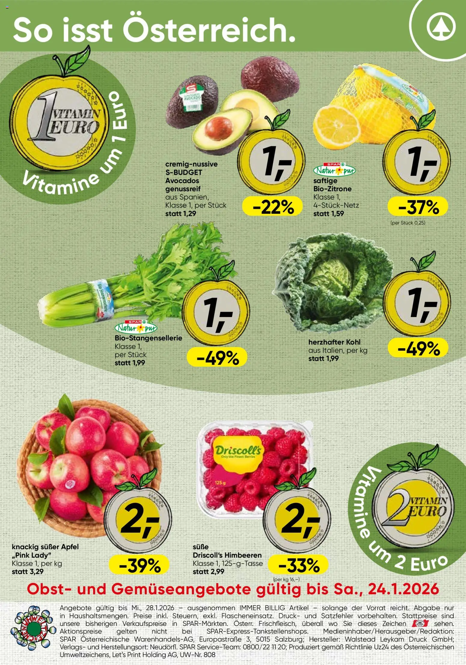 Vorschau der Angebote: Spar Kärnten Obst & Gemüse gültig ab 19.01.2026 - Äpfel, Obst