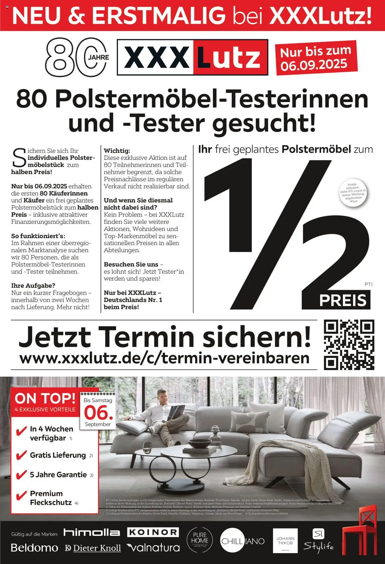 XXXL Lutz Polstermöbel-Testerinnen und -Tester gesucht! (vom 25.08.2025 - 31.08.2025) - Top