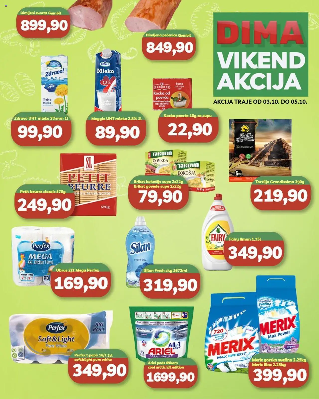 VP Dima katalog važi od 03.10.2025 - stranica 1 - Limun, Ariel, Tortilja, Podravka, Mleko, Pečenica, Ubrus, Silan