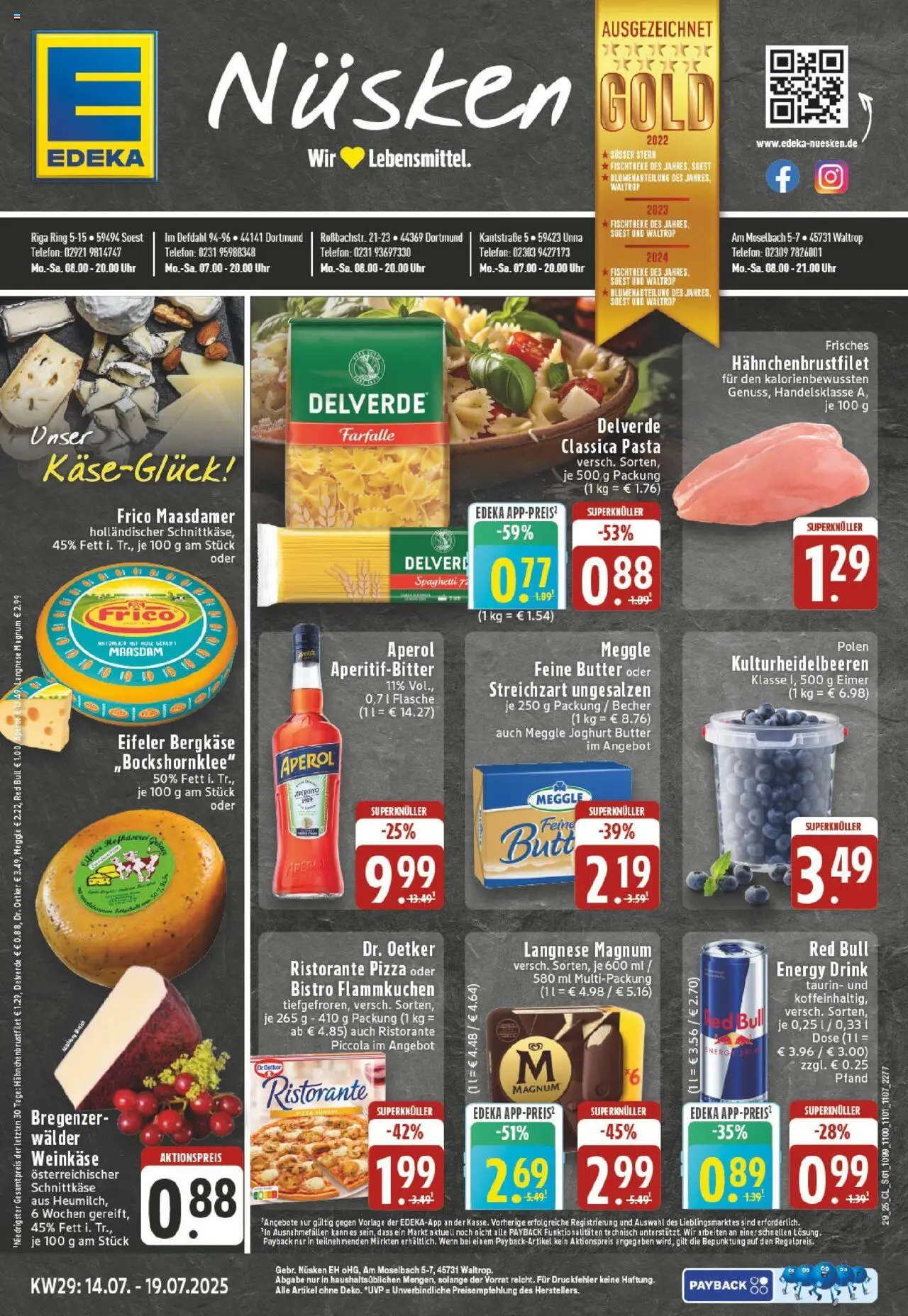 EDEKA Prospekt ab 13.07.2025 - Prospekt Waltrop Online - Pizza, Telefon, Pasta, Aperol, Spaghetti, Ristorante, Energy, Langnese