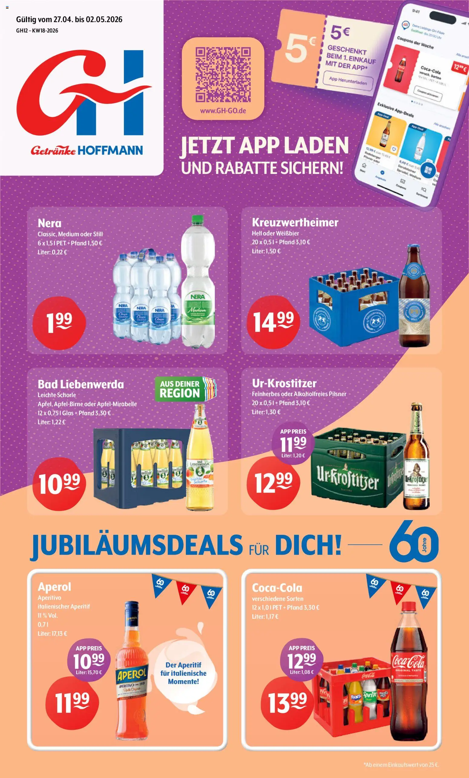 Vorschau von dem Prospekt des Geschäftes Getränke Hoffmann, gültig ab dem 27.04.2026 - Coca cola, Aperol, Bad, Cola, Weißbier