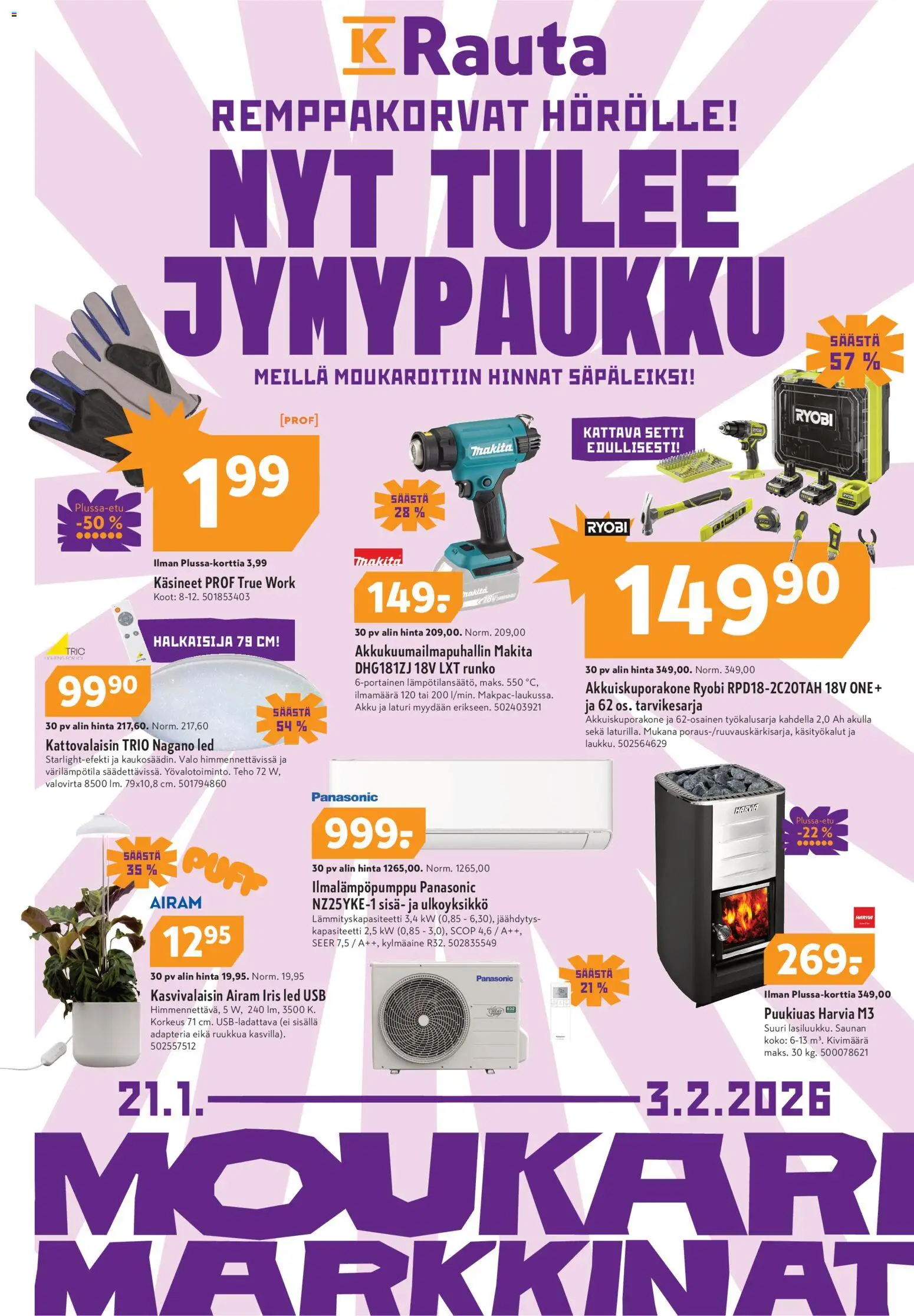 Kaupan K-Rauta Tarjoukset esikatselu, voimassa 21/01/2026 - Laturi, Akku, USB, Käsineet