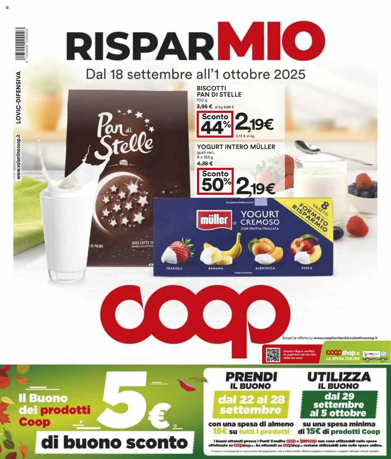Volantino COOP valido da 18/09/2025 numero di pagina 1 - Biscotti, Latte, Frutta, Pesca, Yogurt, Yogurt cremoso