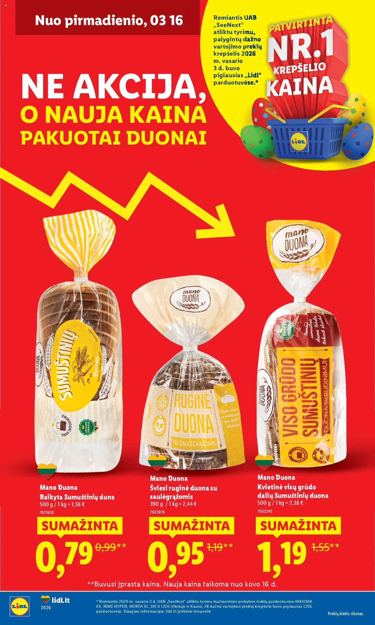 LIDL parduotuvės leidinio LIDL leidinys - Ne akcija, o nauja kaina galiojančio nuo 2026.03.16 peržiūra