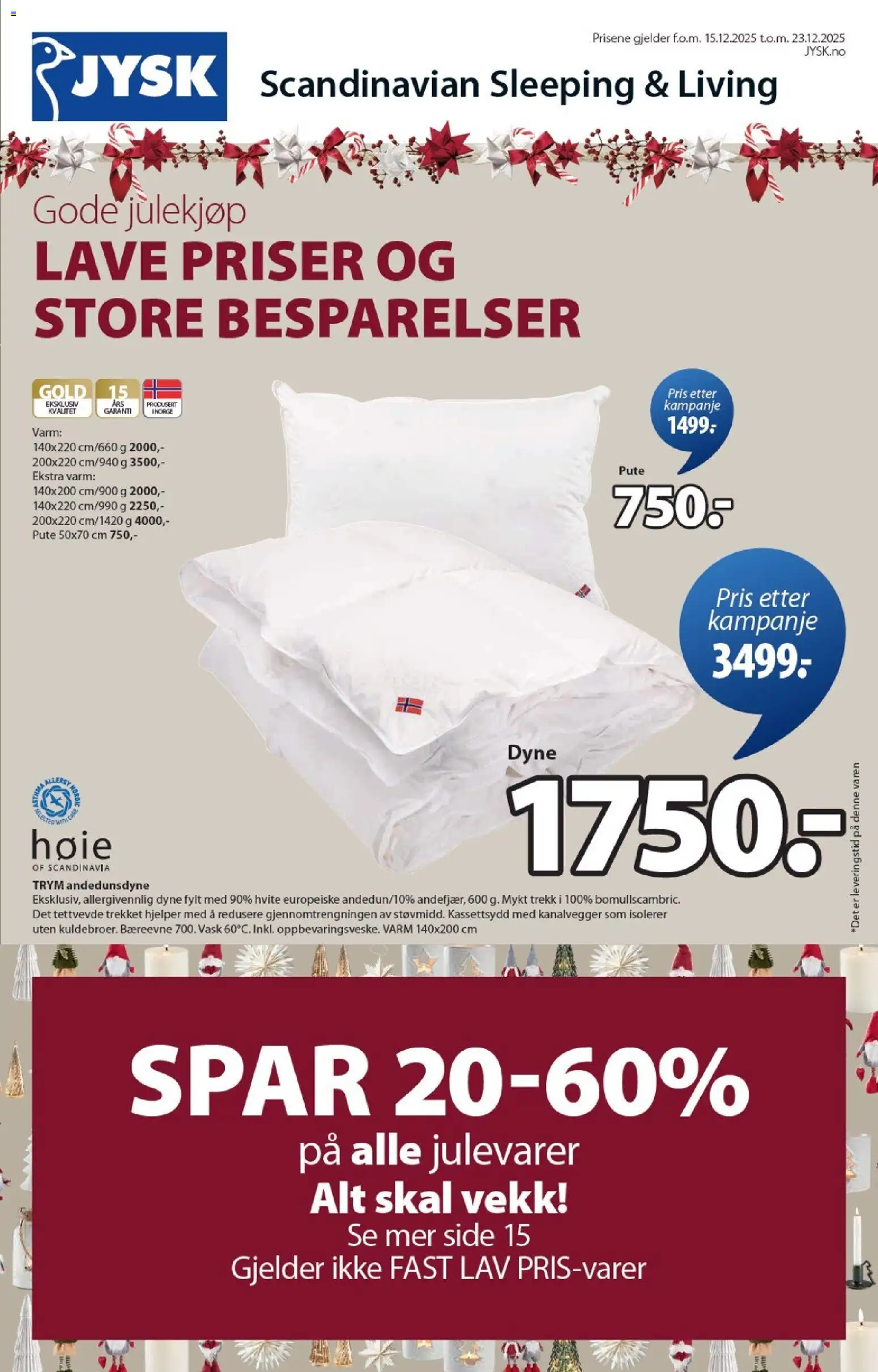 Forhåndsvis Kundeavis fra butikk JYSK gyldig fra 15/12/2025 - Dyne, Vask, Pute