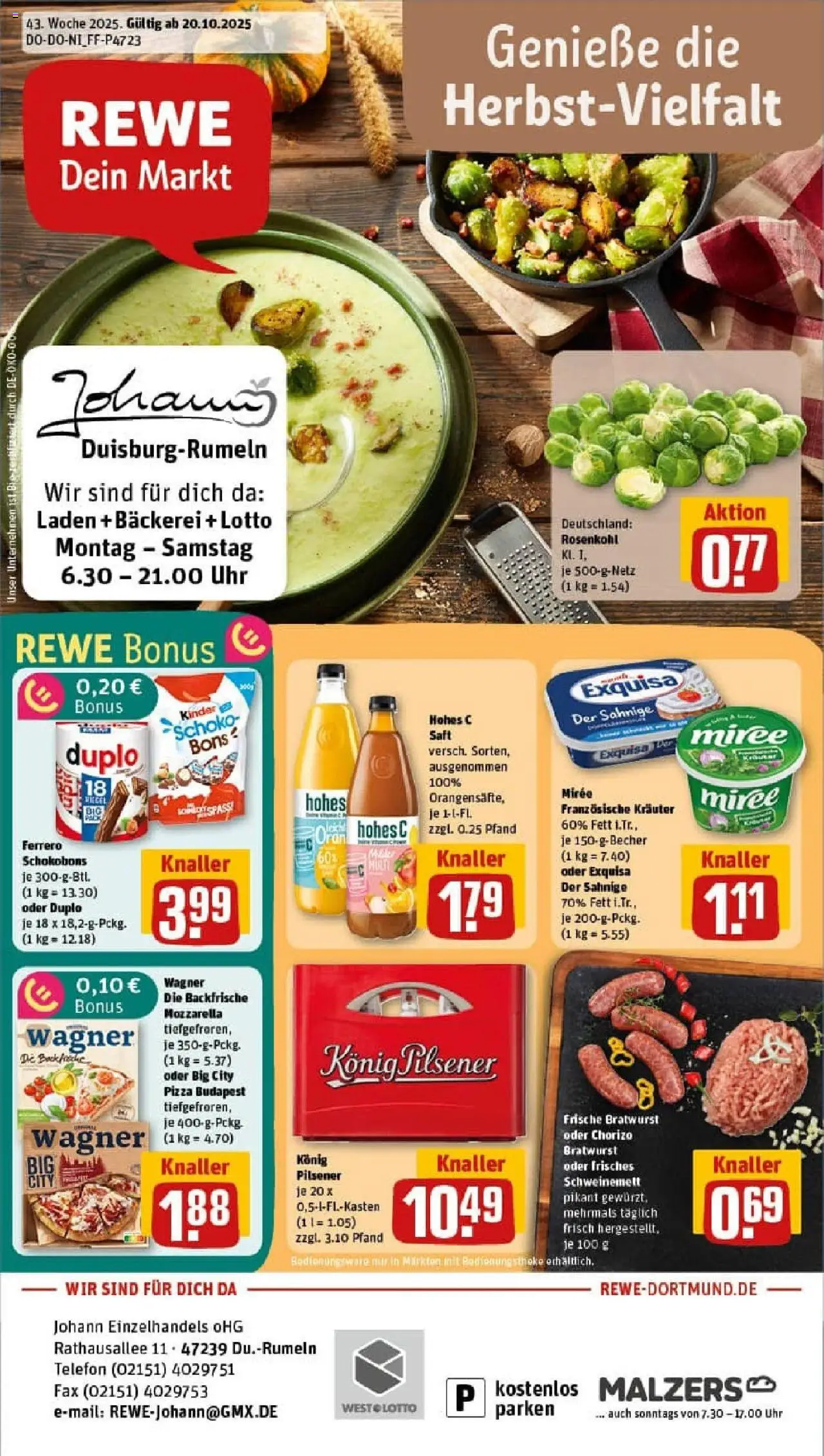 REWE Prospekt ab 19.10.2025 nächste Woche - Prospekt Duisburg / Rumeln	