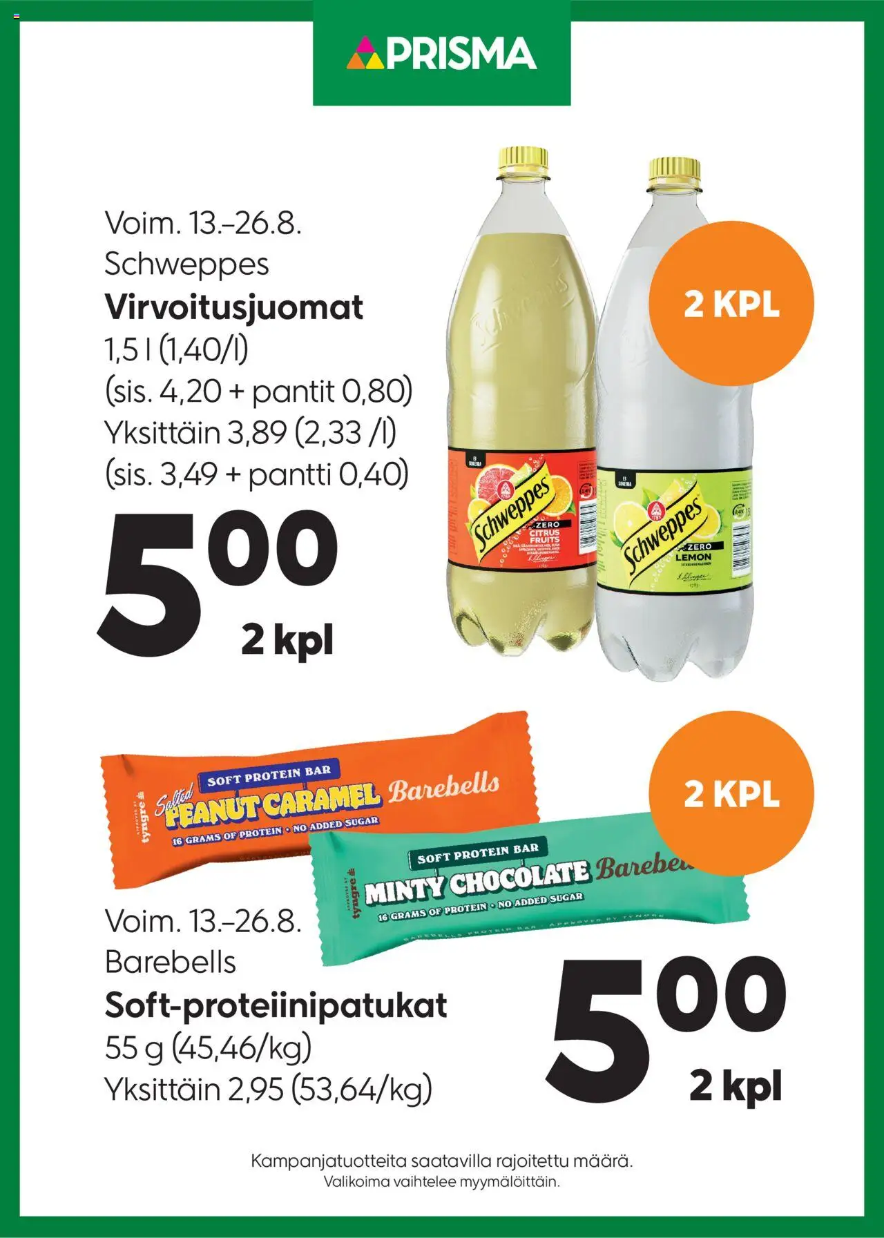 Prisma-kaupan Tarjoukset Schweppes / Barebells voimassa 13/08/2025 - Sivulla 1