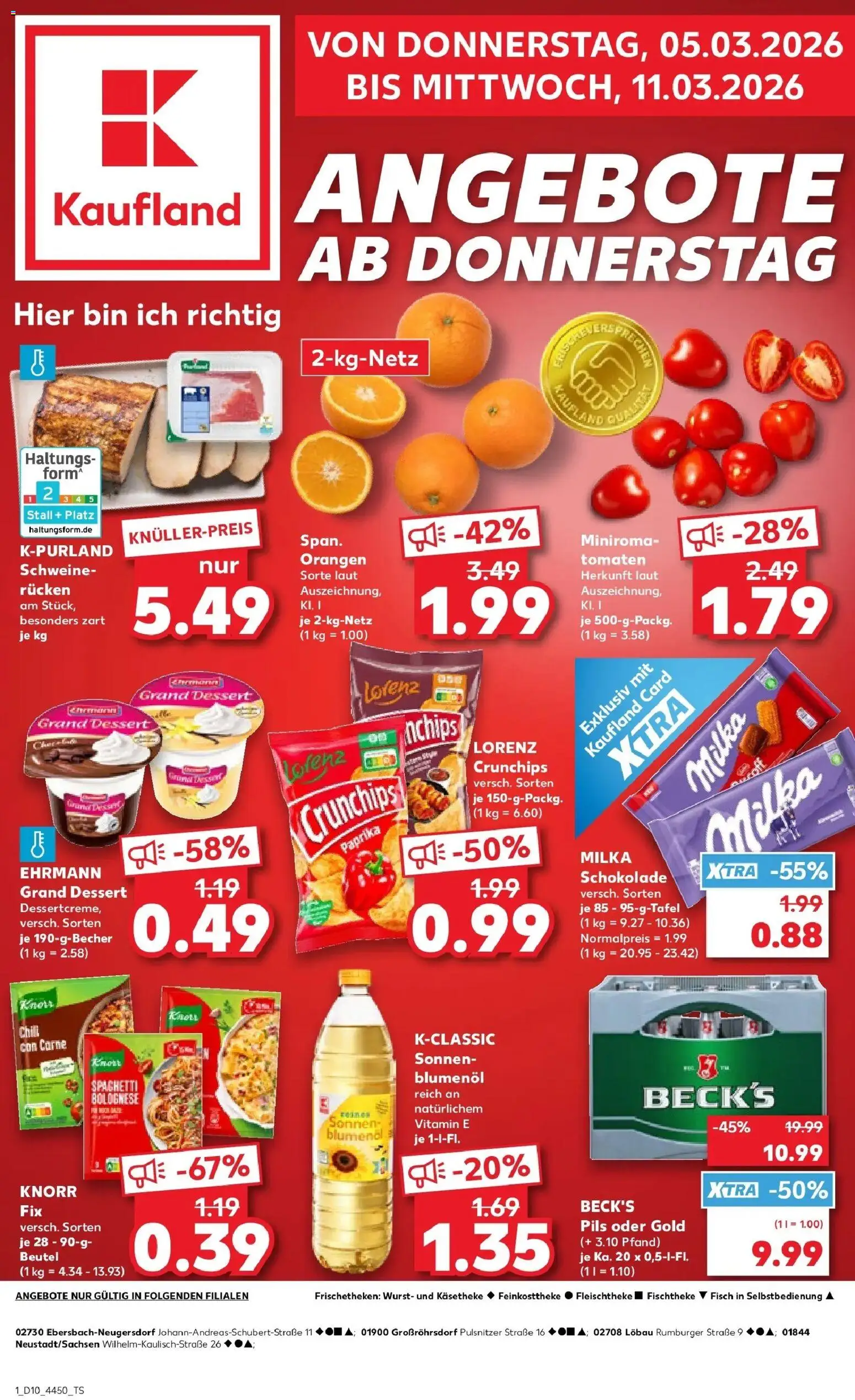 Vorschau von dem Prospekt des Geschäftes Kaufland, gültig ab dem 05.03.2026 - Wurst, Spaghetti, Chili, Tomaten, Knorr, Orangen, Pils, Sonnenblumenol