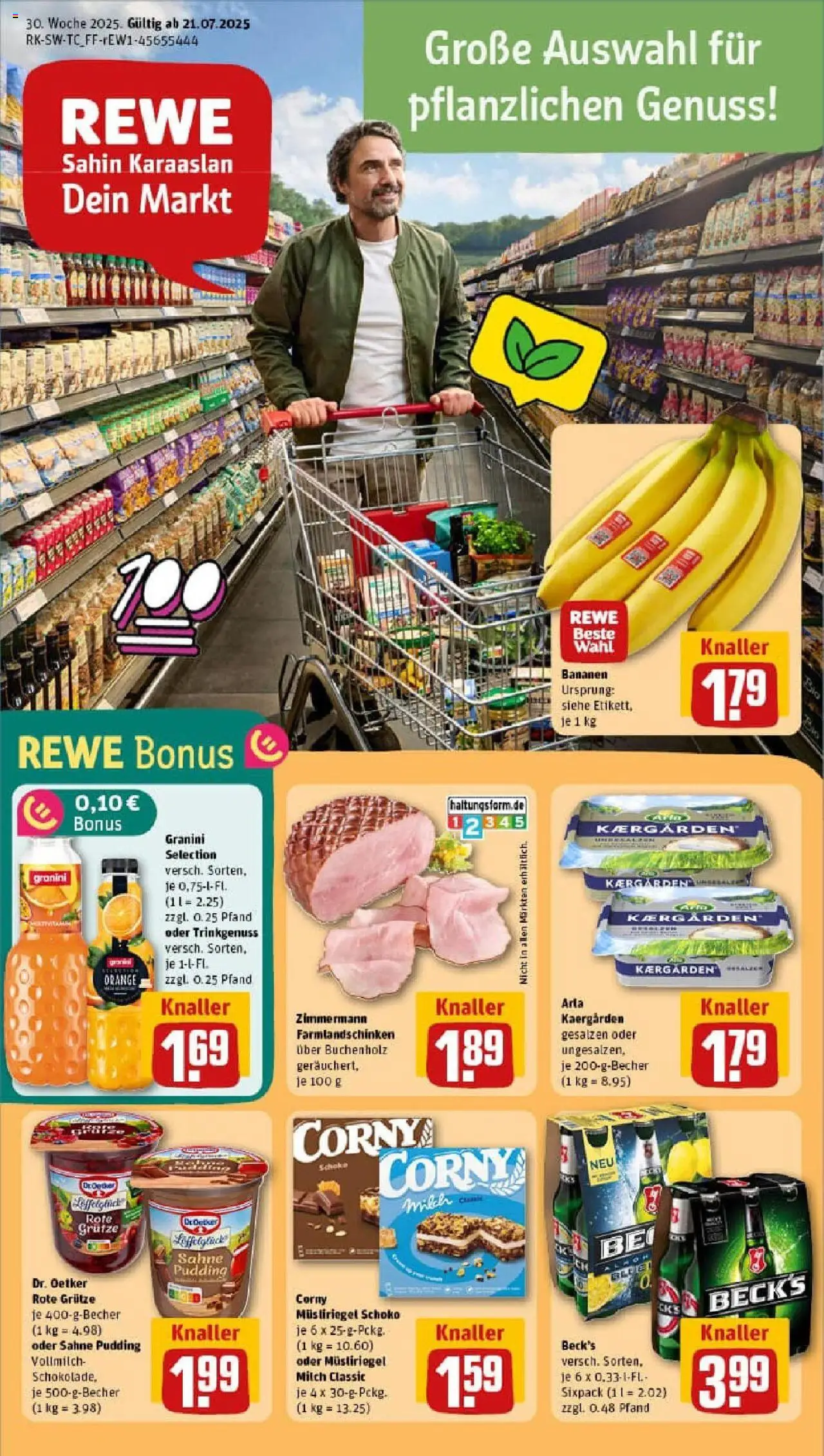 REWE Prospekt ab 20.07.2025 nächste Woche - Prospekt Mannheim Käfertal - Bananen, Milch, Sahne, Pudding, Granini