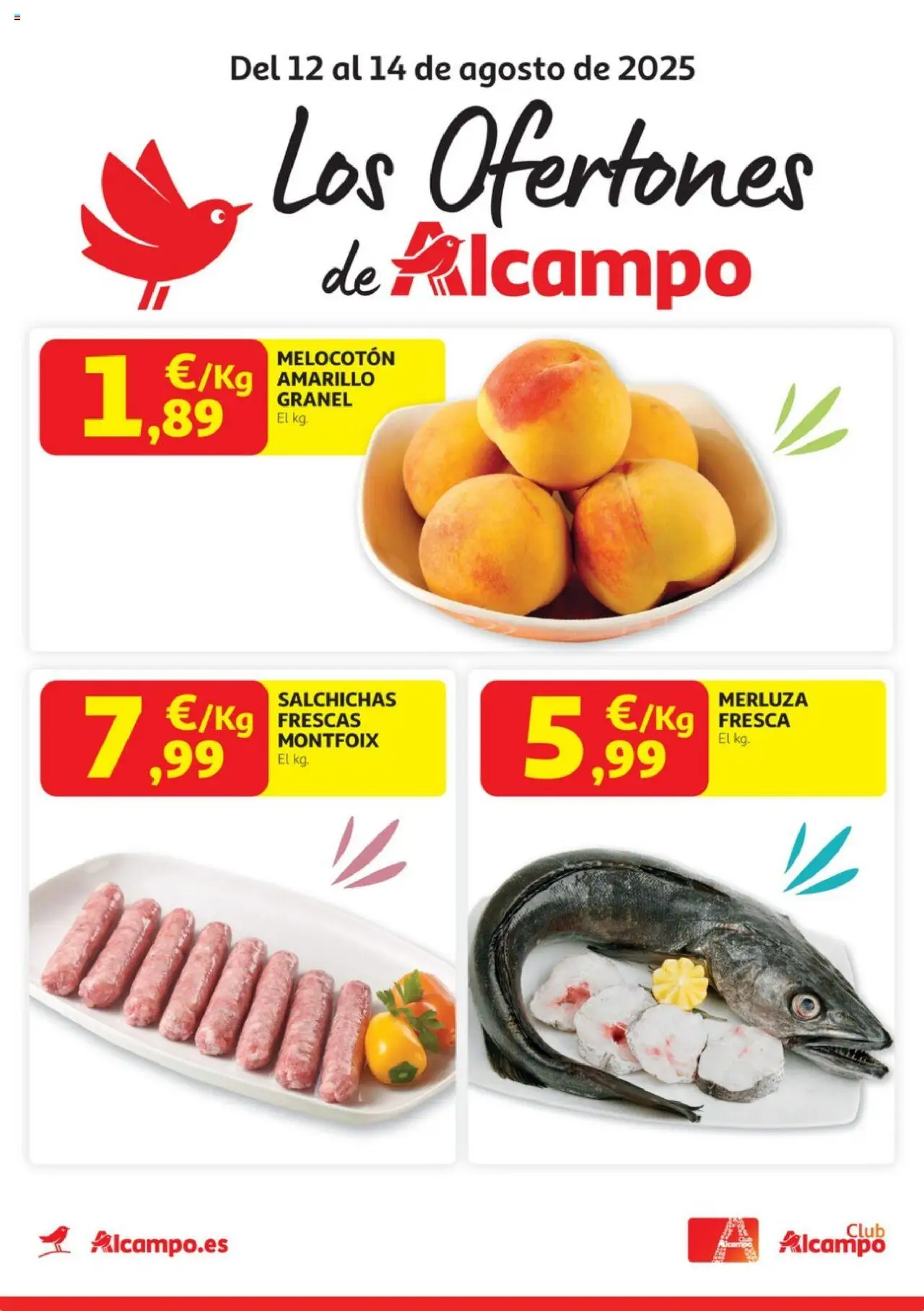 Alcampo folleto 12/08/2025 - 14/08/2025 > Pasamanos - Salchichas, Melocotón amarillo