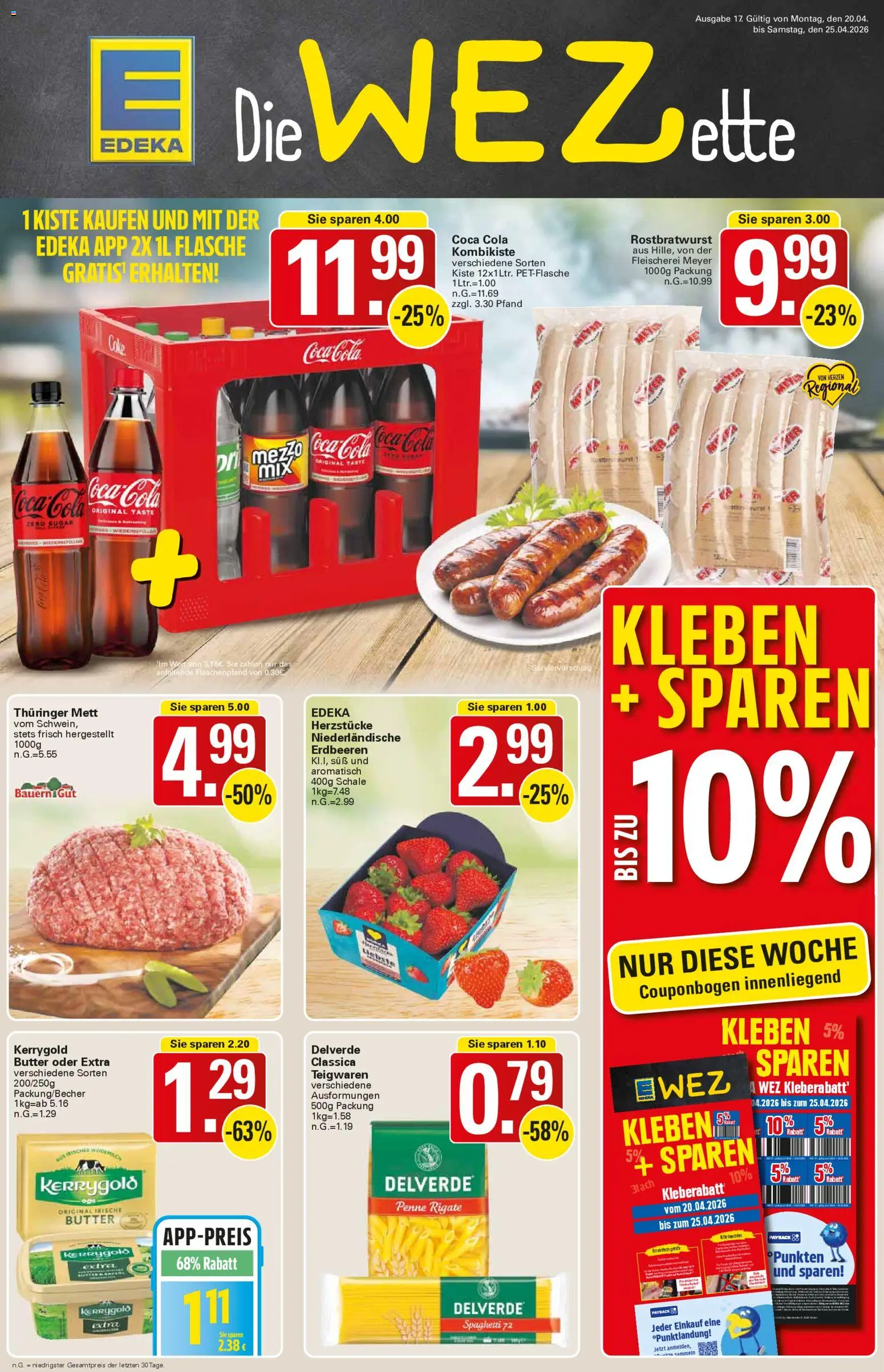 Vorschau von dem Prospekt des Geschäftes WEZ, gültig ab dem 20.04.2026 - Butter, Coca cola, Wurst, Erdbeeren, Cola, Spaghetti