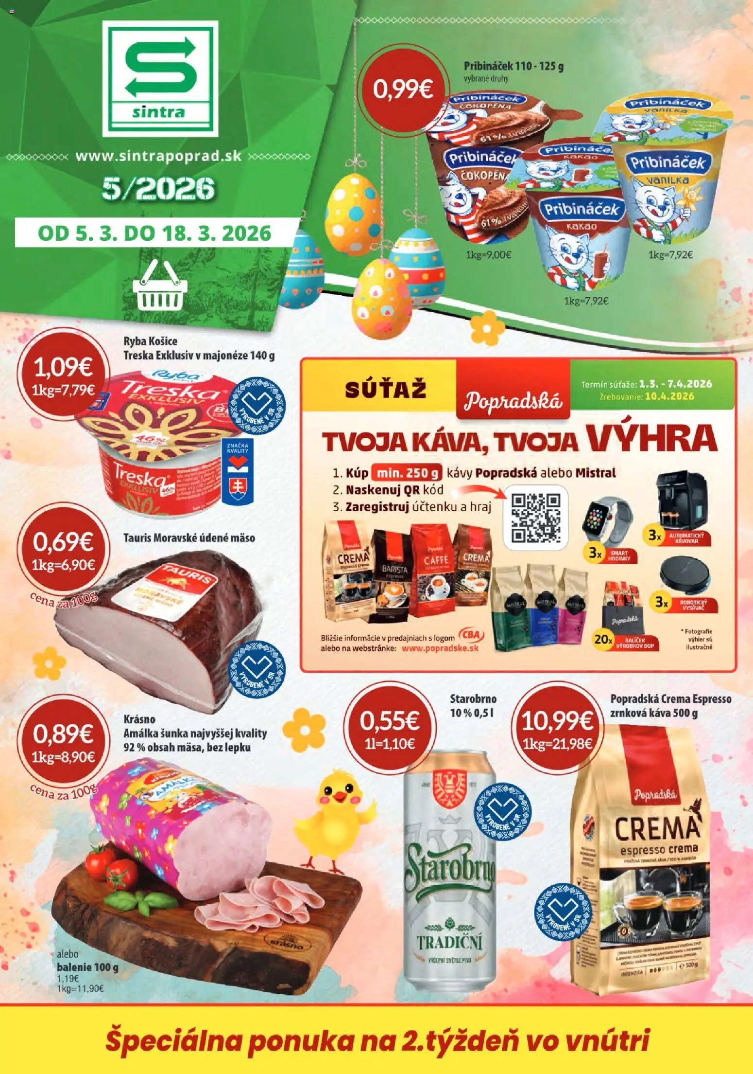 Náhľad Sintra letáku platného od 05.03.2026 - Káva, Mäso, Ryba, Treska, Kakao, Zrnková káva, Vanilka, Barista
