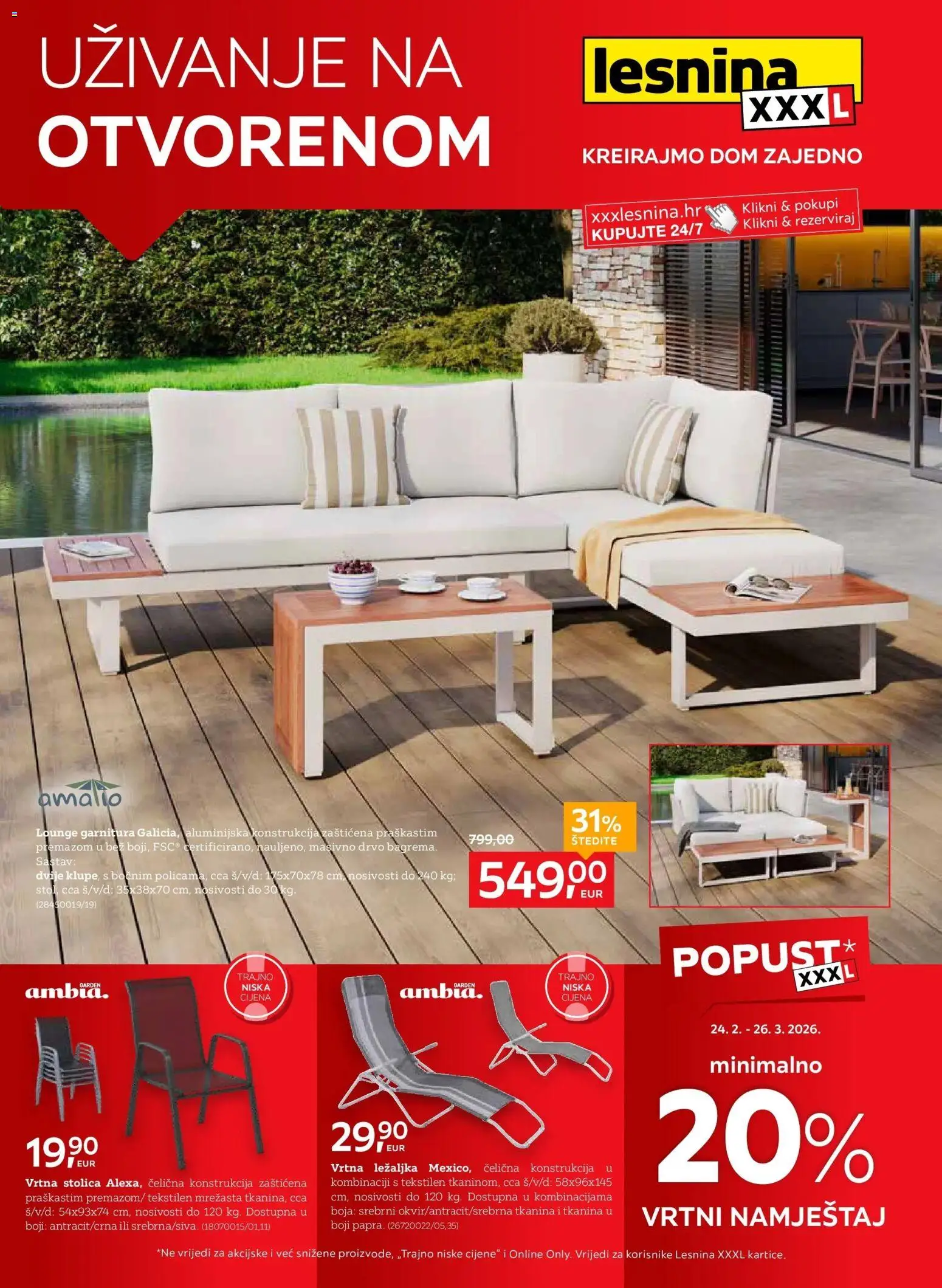 Pregled letka Lesnina XXXL: Uzivanje na otvorenom katalog do 26.03.2026 trgovine Lesnina vrijedi od 23.02.2026 - Vrtni namještaj, Ležaljka, Stolica, Vrtna ležaljka