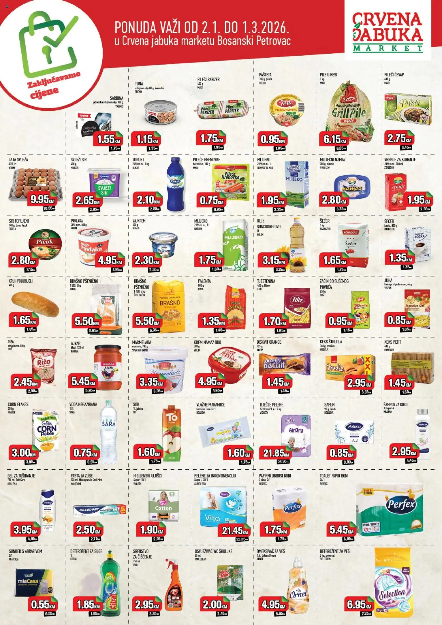 Pregled letka Zaključavamo cijene trgovine Crvena jabuka vrijedi od 02.01.2026.
