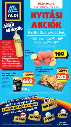 Aldi - Nyitás Üzletnyitás: Martfű megtekintése, amely érvényes 2026.04.16.-től