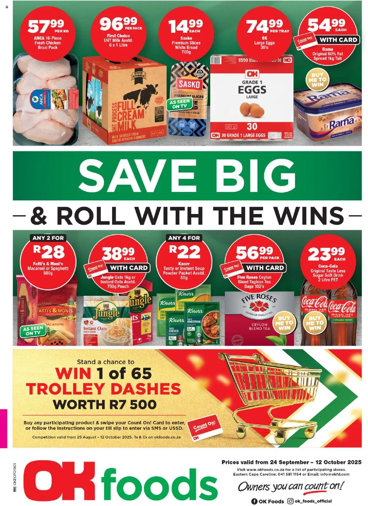OK Foods Eastern Cape - Specials from 24/09 - 12/10/2025 > Promotions - TV, Chicken, Tea, Milk, Sugar, Oats, Powder, Spread