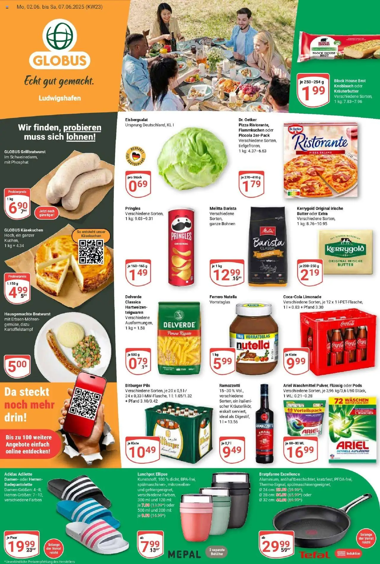 Globus Prospekt ab Montag 01.06.2025 > Prospekt Ludwigshafen-Oggersheim - Pasta, Nutella, Ramazzotti, Pringles, Ristorante, Waschmittel, Melitta, Kerrygold butter