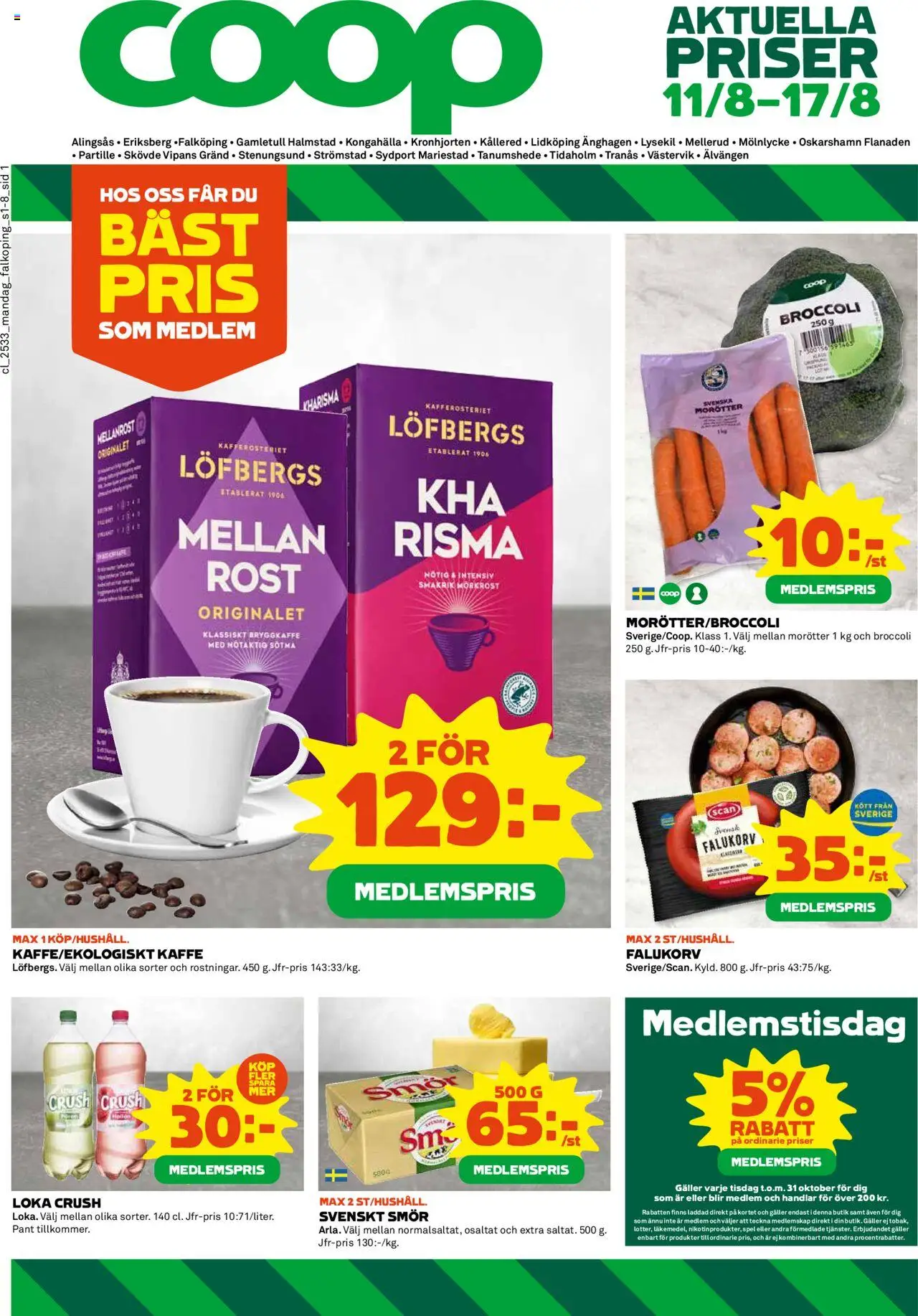 Aktuella reklamblad Coop är giltig 11/08 2025 > Veckans Erbjudanden gäller från 11/08/2025 till 17/08/2025 sidnummer 1