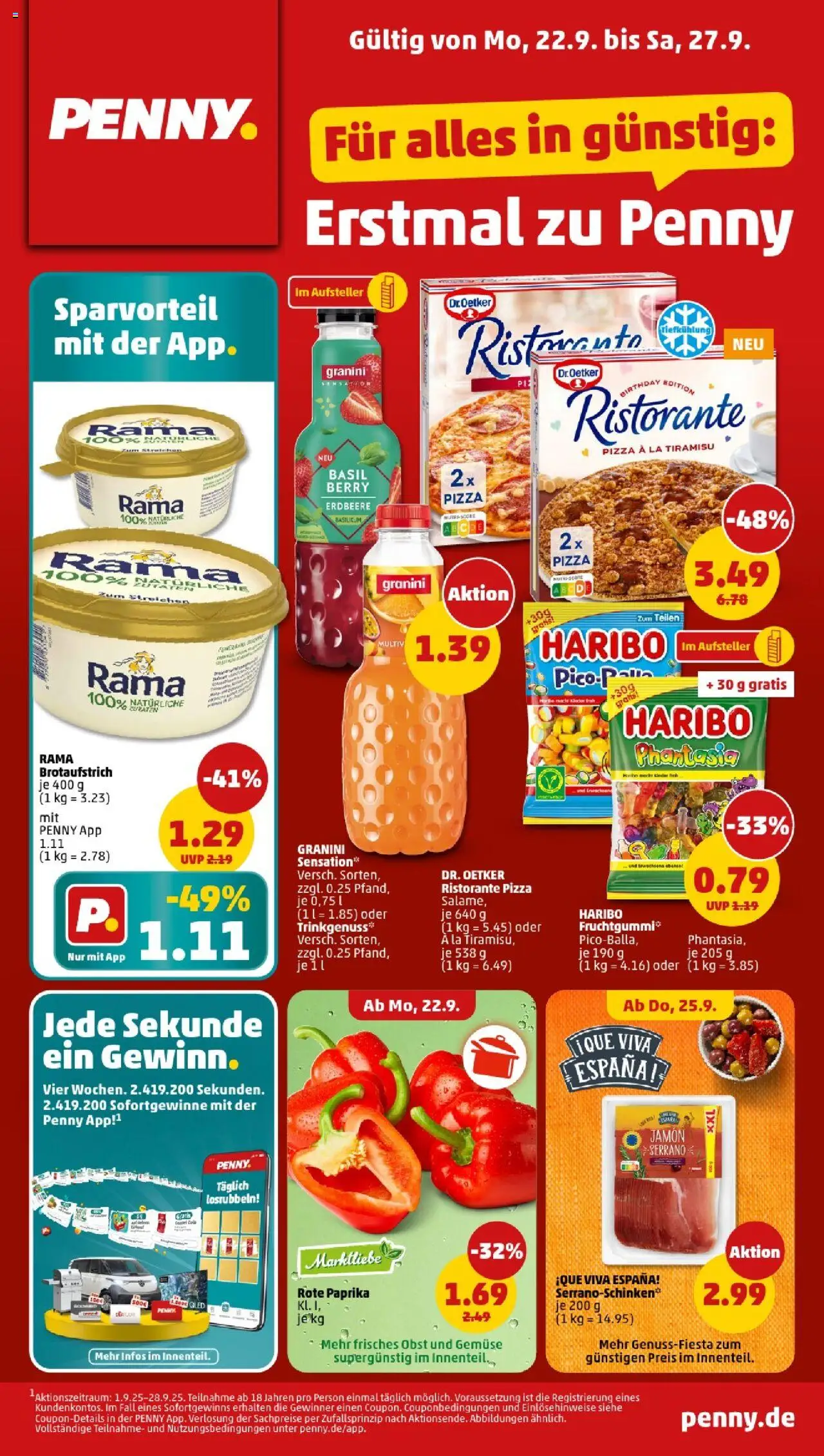 Penny Prospekt ab 22.09.2025 - Sachsen-Anhalt - Haribo, Gemüse, Obst, Paprika, Ristorante, Rama, Granini, Rote Paprika