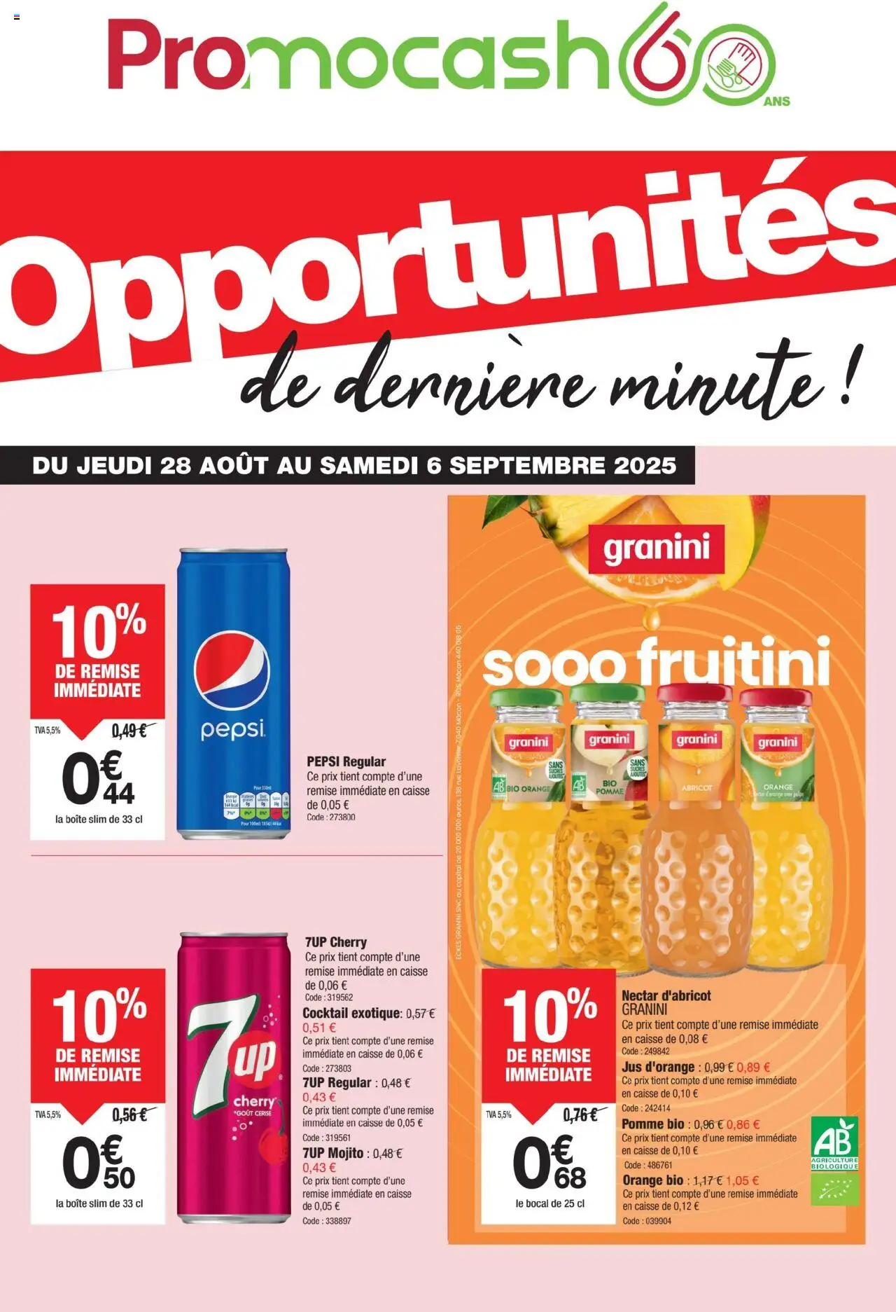 Opportunités de la boutique Promocash valable du 28/08/2025 - Page numéro 1 - Orange, Cocktail, Pomme, Cerise, Abricot, Pepsi, Jus, Jus d'orange