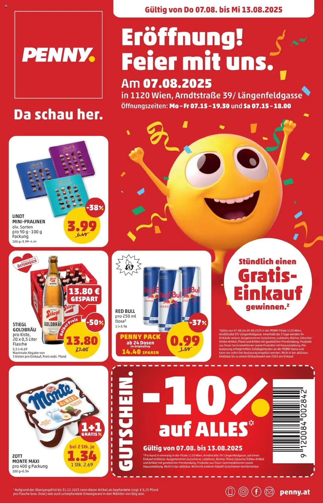  PENNY Flugblatt 07.08.2025 - Angebote "Eröffnung in 1120 Wien" - Seite 1