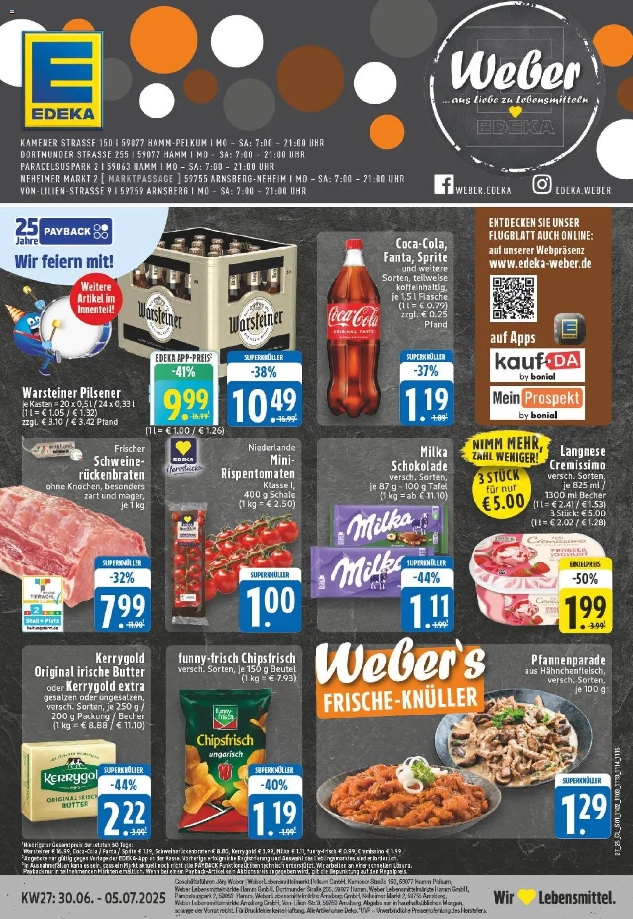 EDEKA Prospekt ab 29.06.2025 - Prospekt Hamm Online - Chips, Uhr, Butter, Schokolade, Cola, Milka schokolade, Fanta, Langnese