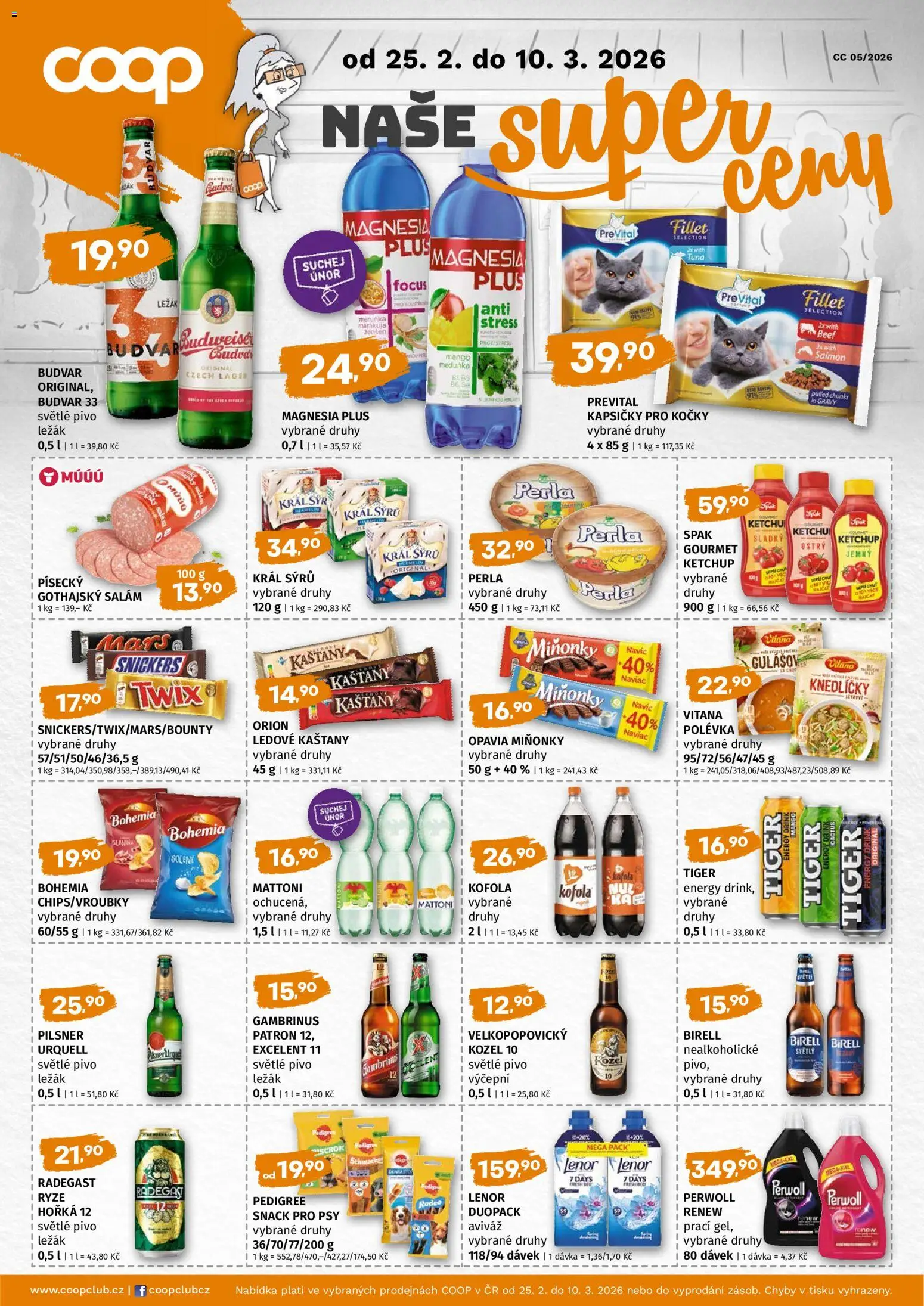 Náhled nabídky: Coop Leták - Coop Super cena platný od 25.02.2026 - Radegast, Kozel, Pilsner, Magnesia, Tiger energy, Kozel 10, Gothajský salám, Kapsičky