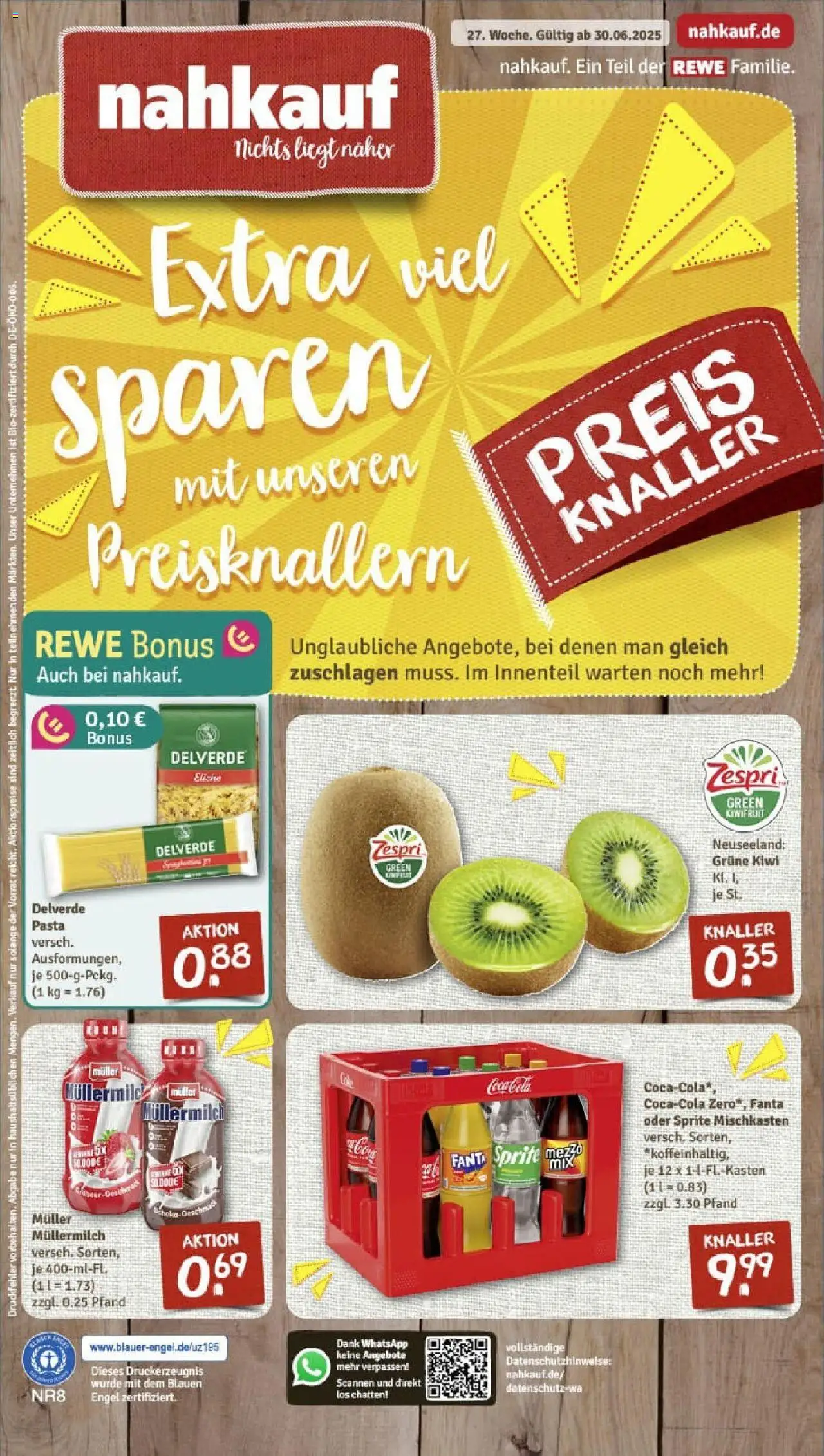 REWE Prospekt ab 29.06.2025 nächste Woche - Prospekt Maintal / Bischofsheim - Pasta, Kiwi, Fanta, Müllermilch, Sprite, Muller mullermilch
