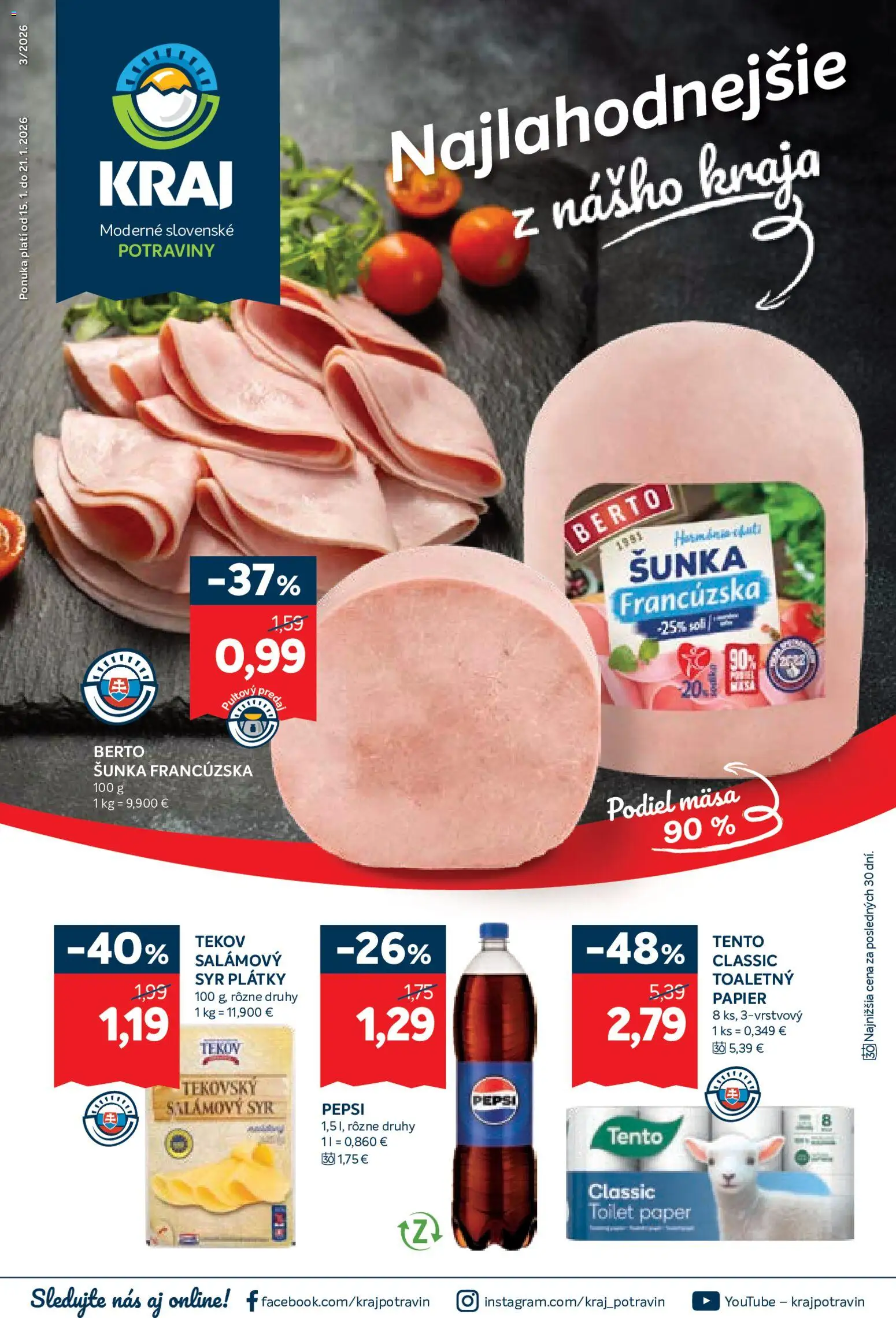Náhľad Kraj letáku platného od 15.01.2026 - Syr, Pepsi, Šunka