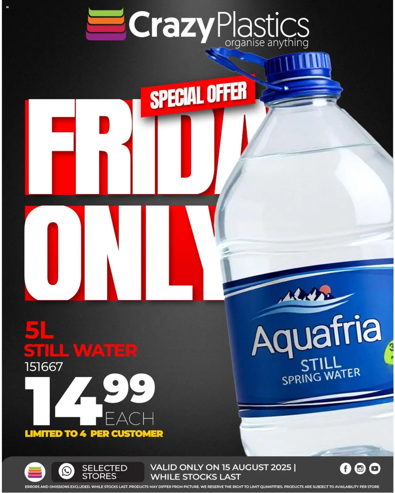 Crazy Plastics Big Flash Sale from 15/08 - 15/08/2025 > Promotions - Water
