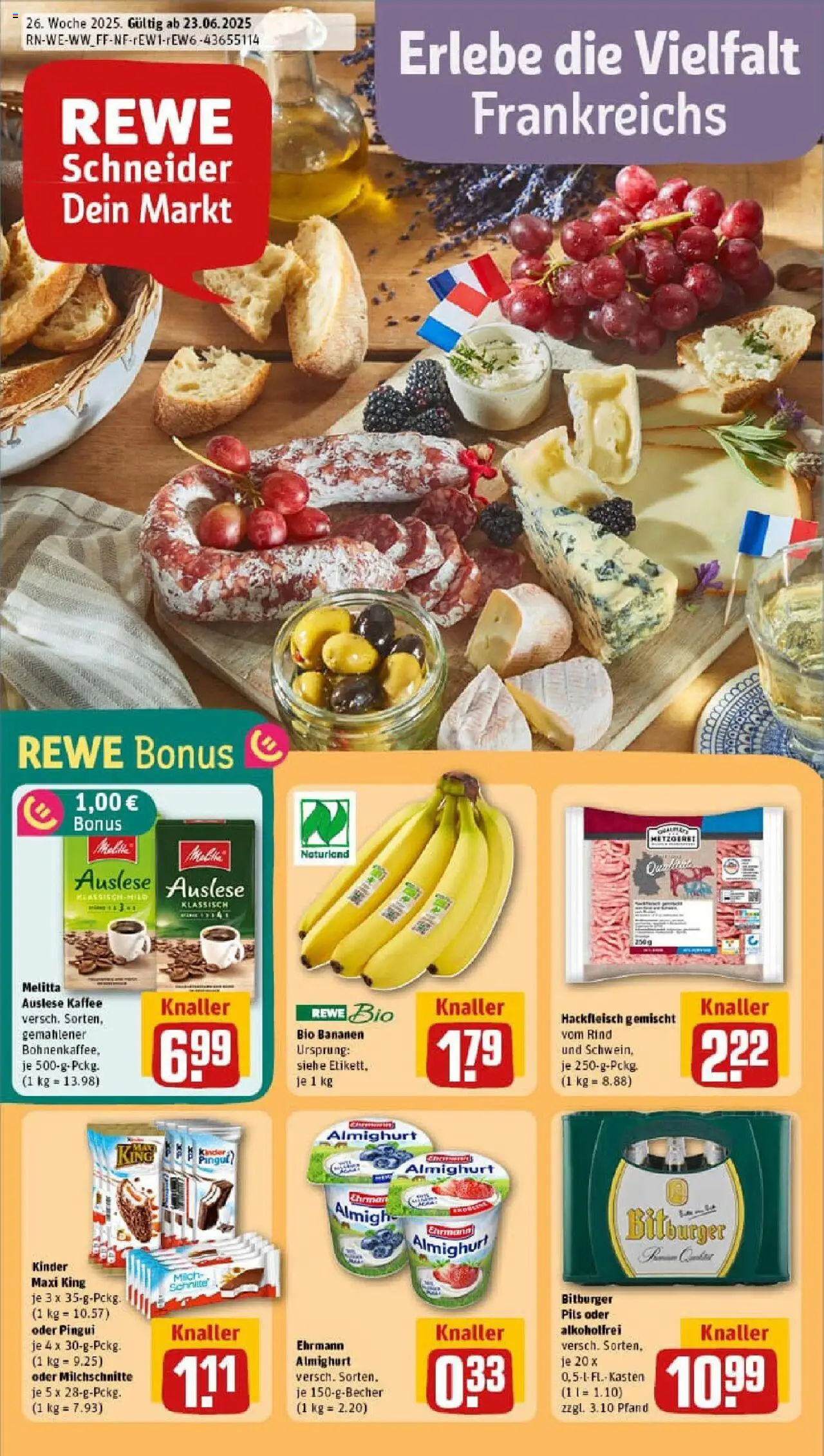 REWE Prospekt ab 22.06.2025 nächste Woche - Prospekt Kreuztal - Kaffee, Bananen, Hackfleisch, Bitburger, Melitta, Pils, Ehrmann almighurt