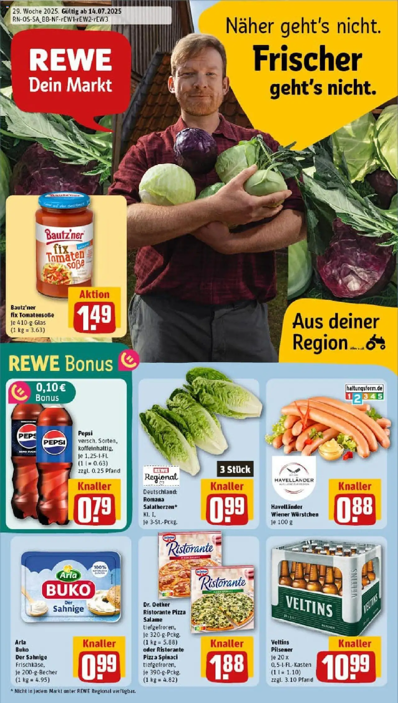 REWE Prospekt ab 13.07.2025 nächste Woche - Prospekt Weißenfels - Pizza, Ristorante, Veltins, Tomaten, Pepsi, Arla buko, Wiener wurstchen