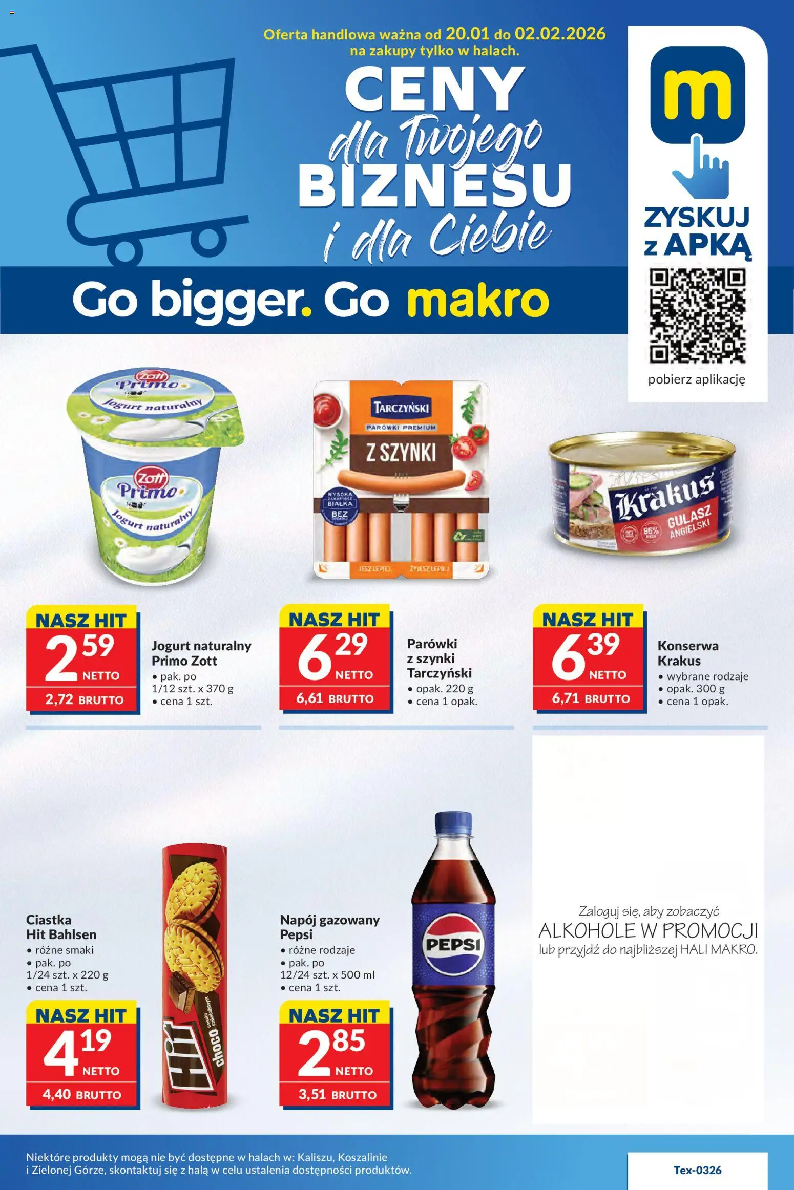 Pogląd gazetki "Gazetka" ze sklepu Makro ważnej od 20.01.2026 - Alkohole, Gulasz, Ciastka, Pepsi, Jogurt naturalny, Jogurt, Parówki, Gulasz angielski