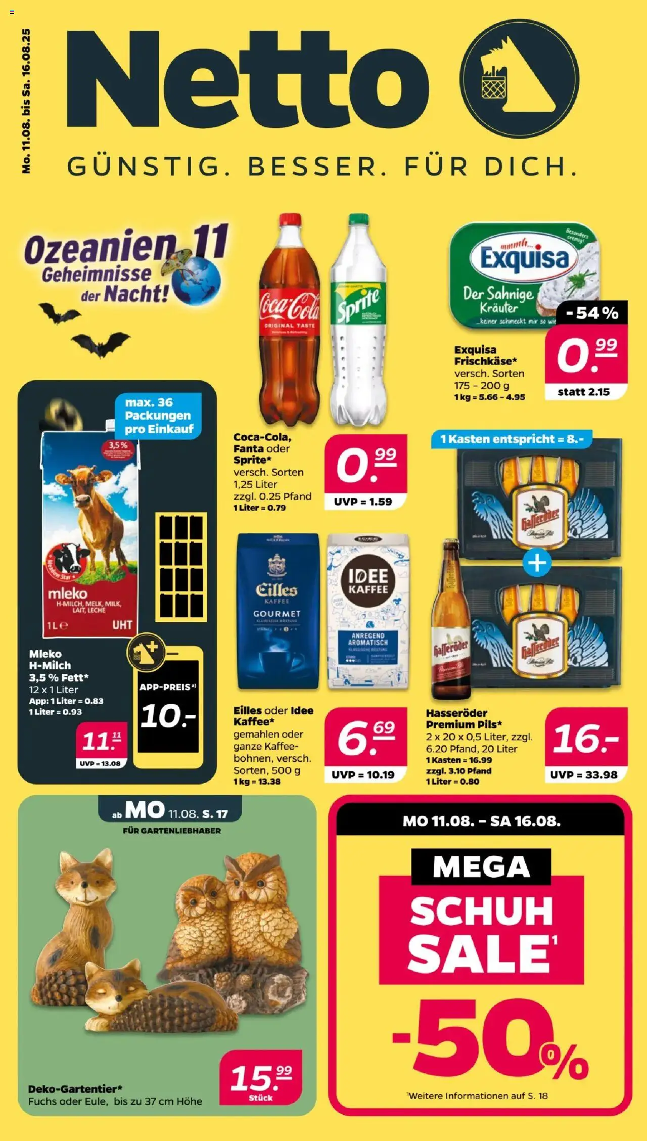Netto Prospekt ab 11.08.2025 > zum Blättern nächste Woche - Kaffee, Coca cola, Cola, Fanta, Sprite, Hasseröder, Eilles kaffee, Exquisa