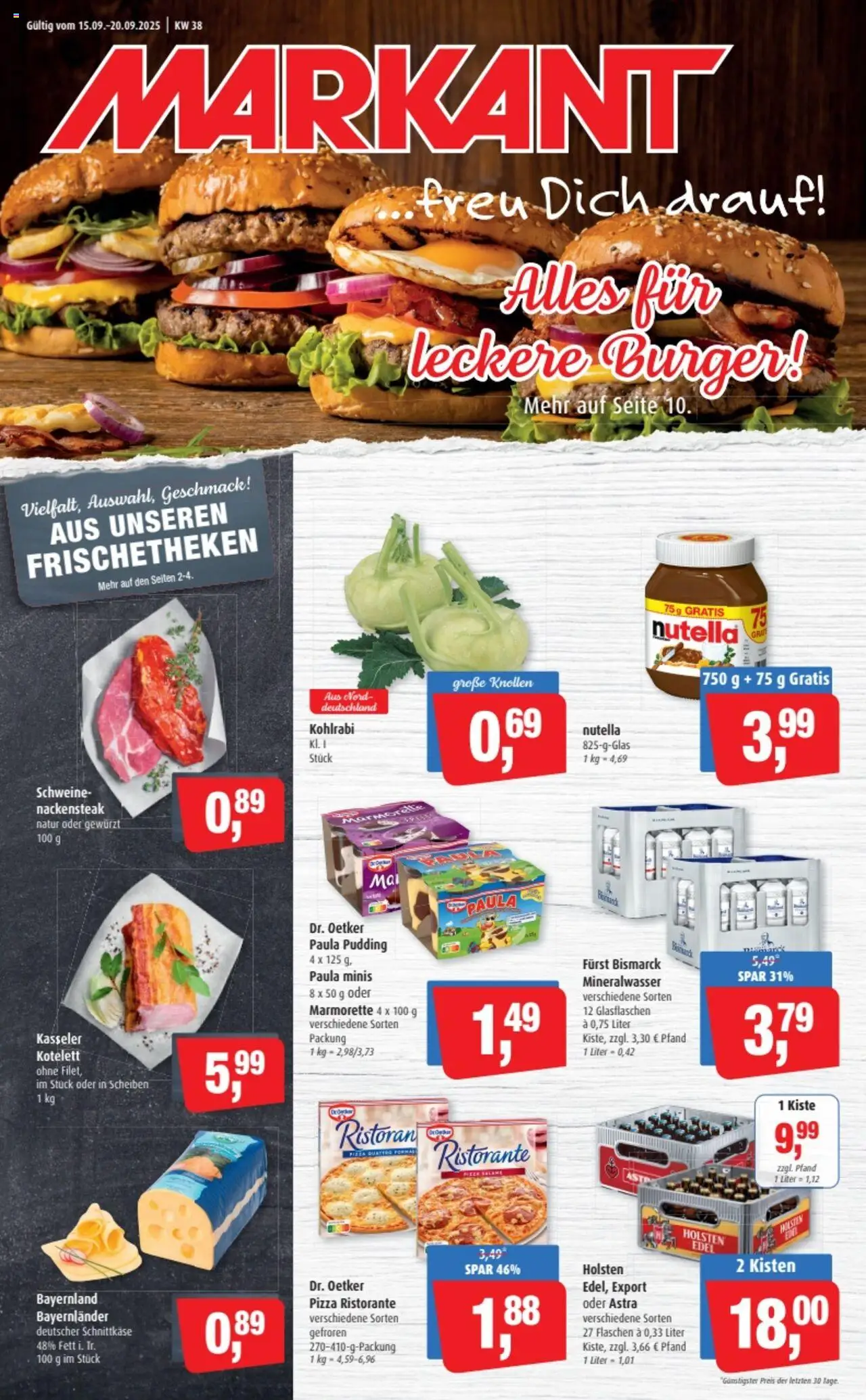 Markant Prospekt (vom 15.09.2025 - 20.09.2025) - Burger, Kohlrabi, Nutella, Mineralwasser, Ristorante, Astra, Pudding, Holsten
